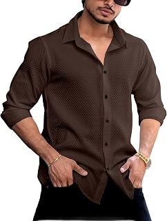NEXACREST Men's Linen Casual Shirt | Long Sleeve Button Down | Textured Design | Regular Fit Summer Wear | Lightweight & S... Price In India