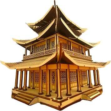 AlgWoodDesign Geleneksel Doğu Köşkü Ahşap Maket Seti 466 Parça – DIY 3D Puzzle Pagoda Tarihi Mimari Koleksiyoner Modeli
