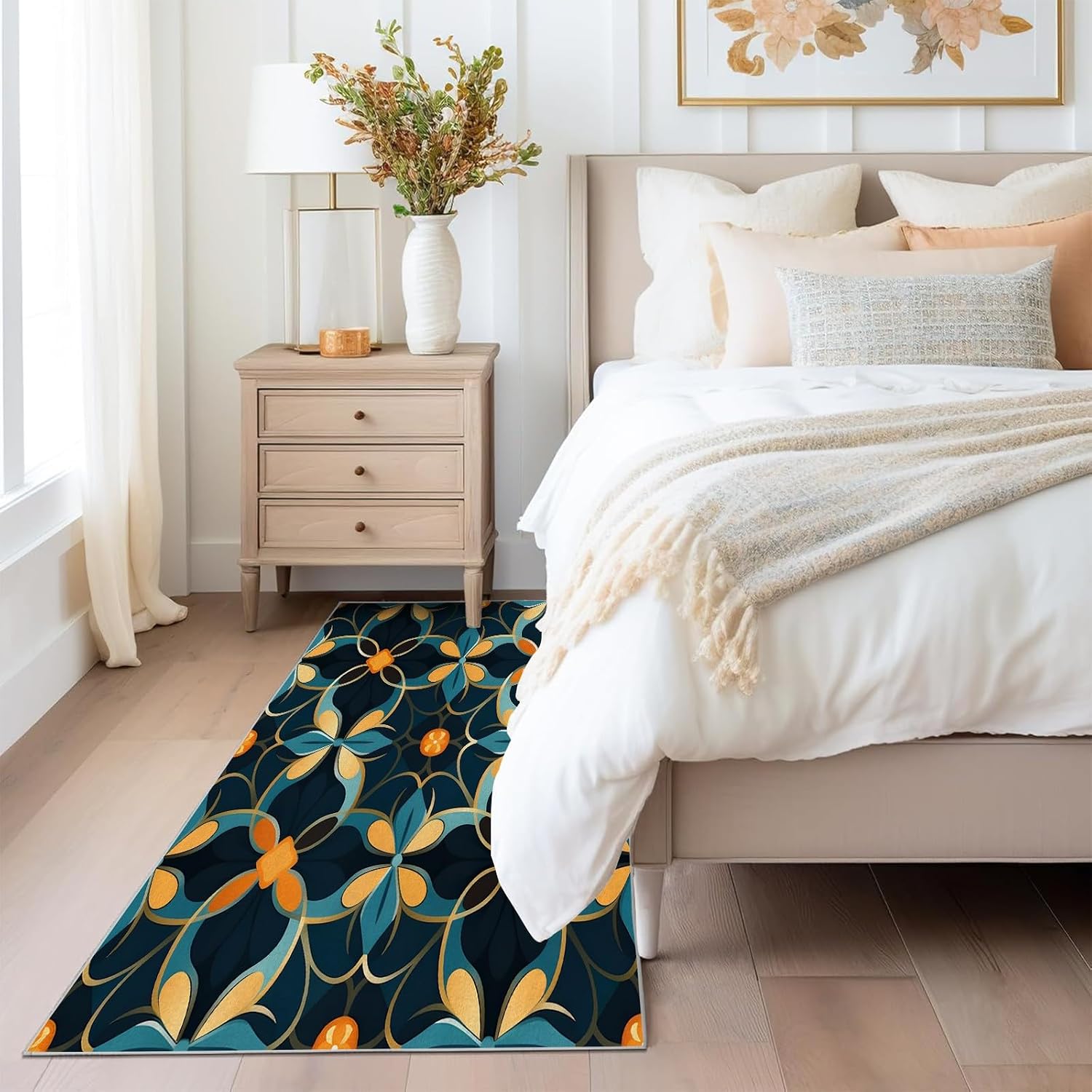 Non-Shedding 5x7 Rug - Floral Rug 8x10 - Garden Retro Area Rug for Bedroom Living, Gorgeous Nursery Carpet, Non Slip & Soft Low Pile Indoor Washable Rugs for Women Teens A31