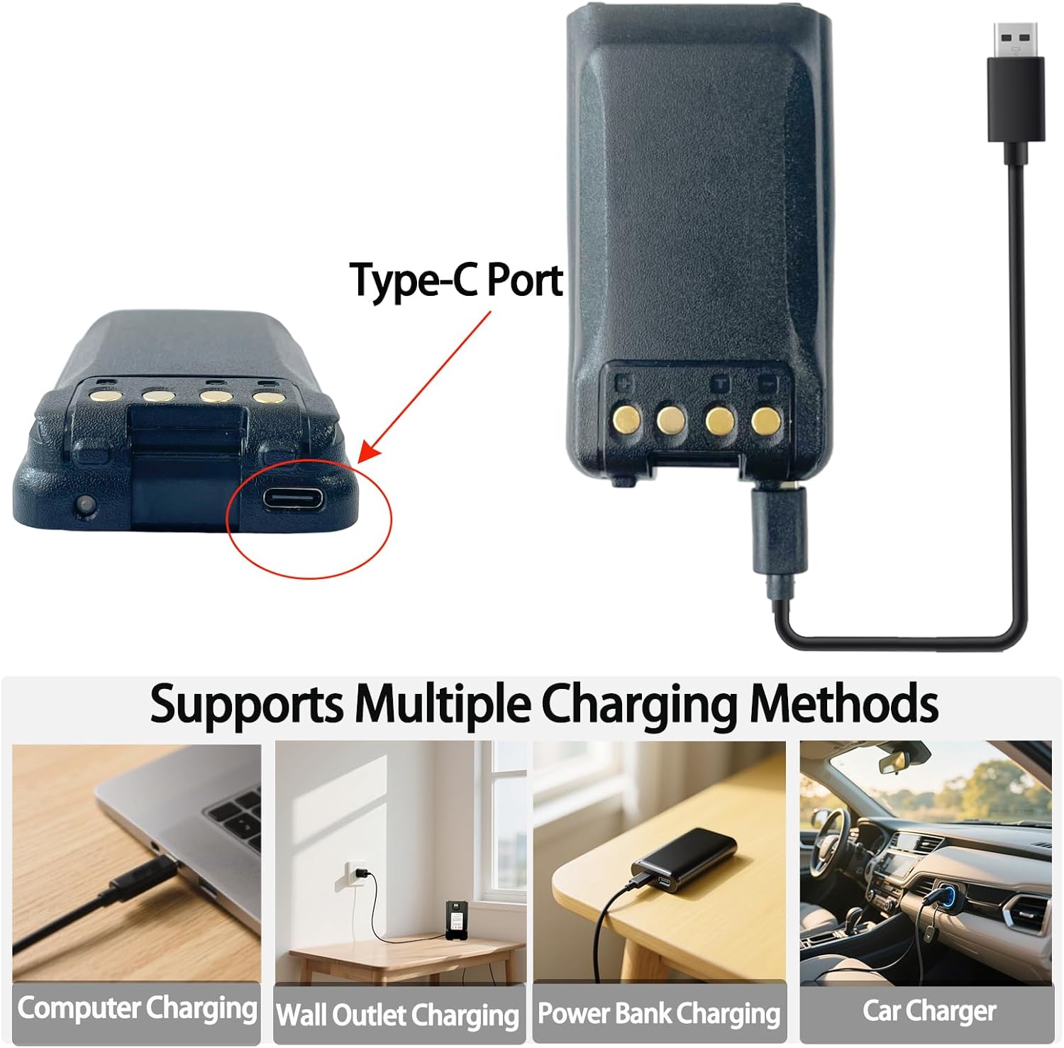 2PACKS TD-H8 Two Way Radio Battery 7.4V 2500mAh BP-700 USB-C Rechargable Replacement Li-ion Battery Compatible with TD-H8 GMRS Walkie Talkie