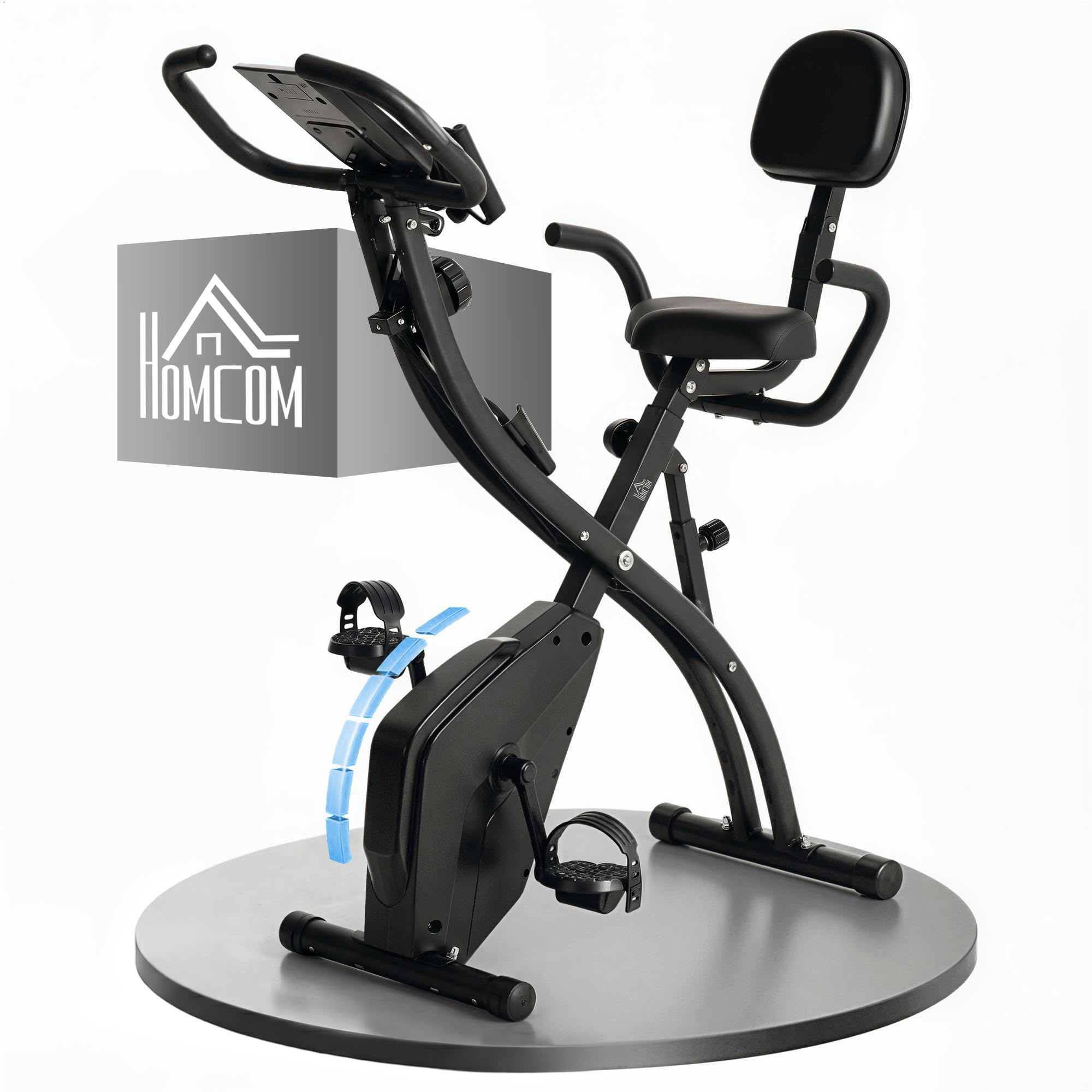 HOMCOM Składany rower treningowy, rower treningowy, domowy czas dla dorosłych, 8 poziomów oporu magnetycznego, ręczny czujnik pulsu, wielofunkcyjny wyświetlacz LCD, regulowane siodełko, stal