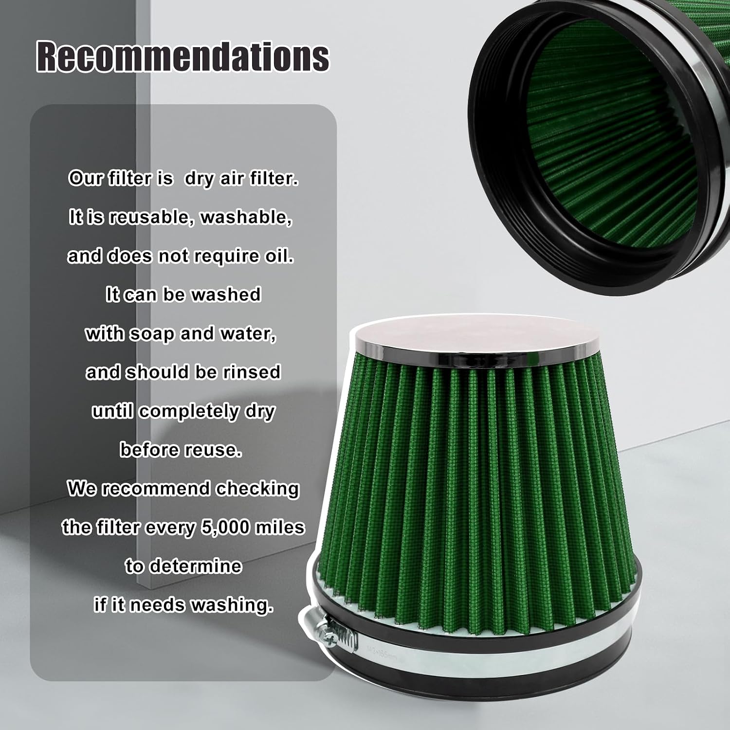 RYANSTAR RACING 152mm 6" High Flow Round Tapered Cone Closed-Top Washable Clamp-On Dry Air Filter short 155mm tall Green