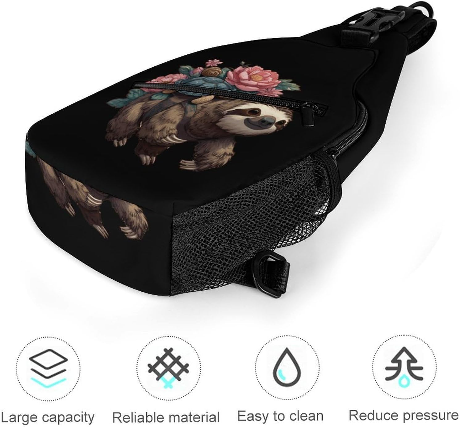 Funny Sloth Turtle Snail Men Crossbody Sling Backpack Chest Bag | Travel Fanny Pack,Hiking Daypack,Print Shoulder Bags