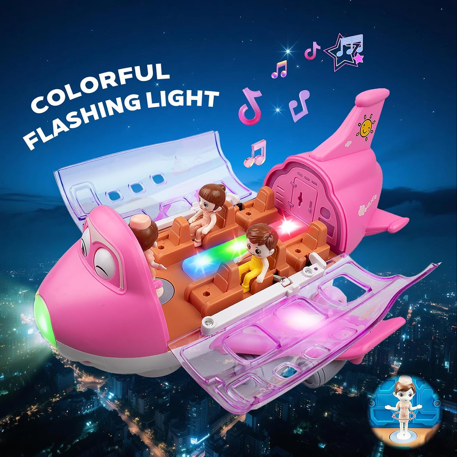 Pink Airplane for Toddler 1-3-5, Bump and Go Action Toy Airplane with LED Flashing Lights & Sounds, Birthday Gifts for Boys Girls Ages 4-8 Year Olds (Pink)