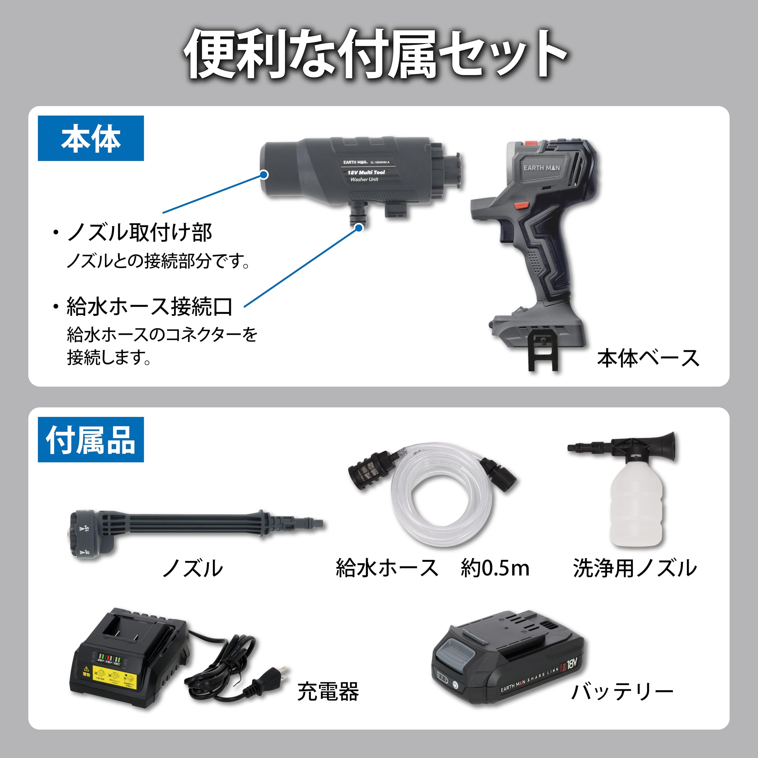 Amazon | 高儀 充電式 洗浄ガン 非高圧洗浄機 SL-18MWM-AS EARTHMAN