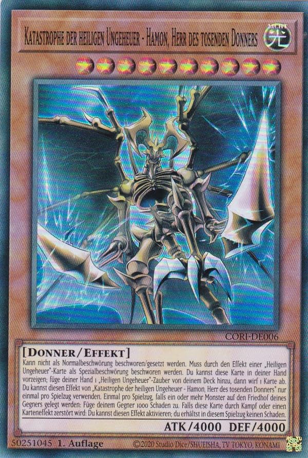 CORI-DE006 - Katastrophe der heiligen Ungeheuer - Hamon, Herr des tosenden Donners - Super Rare - Deutsch - 1. Auflage - Chaos Origin - Yu-Gi-Oh! - mit LMS Trading Fieldcenter Karte