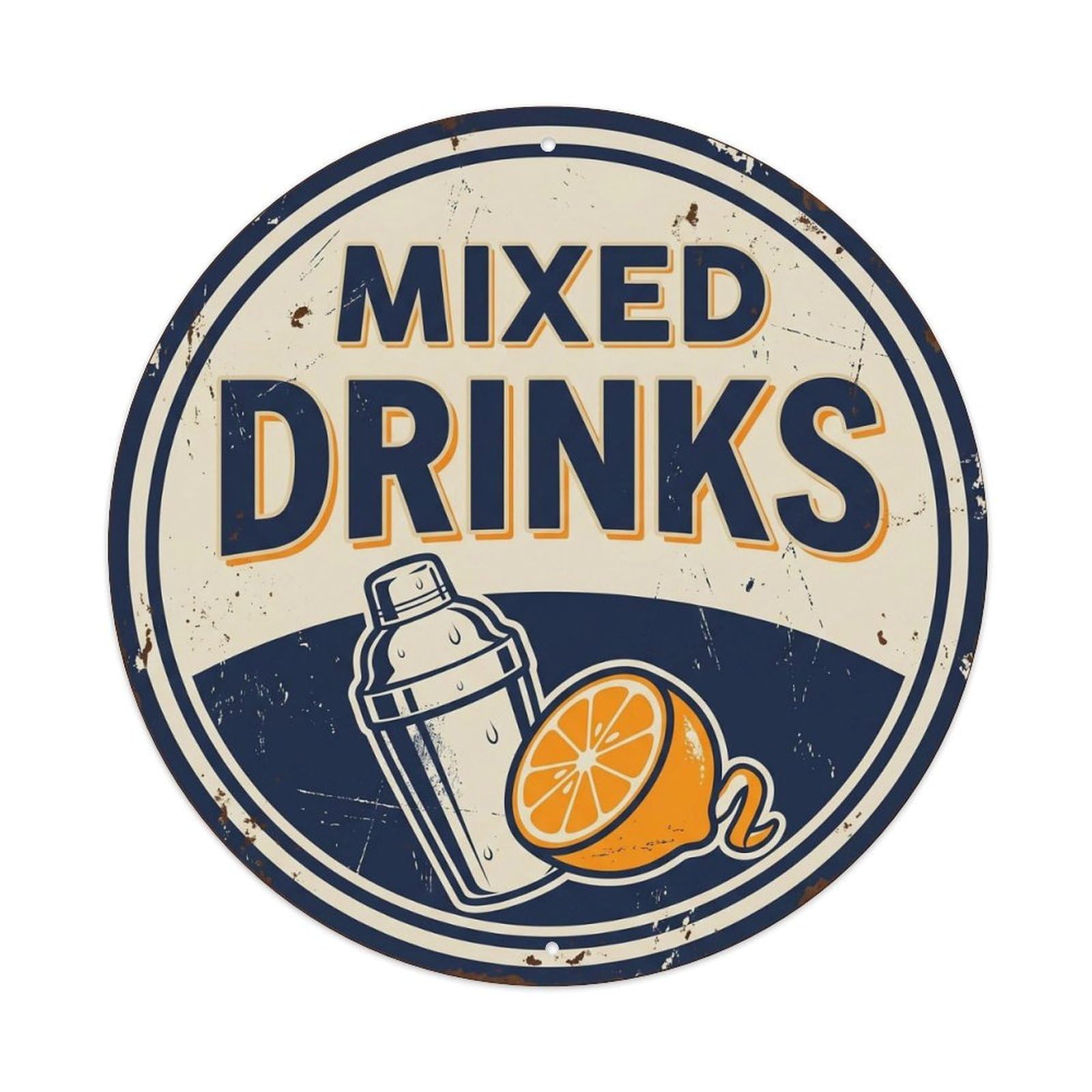 Mixed Drinks Retro Bar Humor Tavern Culture Pub Emblem Metal Tin Sign Plaque Wall Decor for Cafe, Man Cave, Club Bar, Office, Home Garden Round Metal Poster 8x8Inch