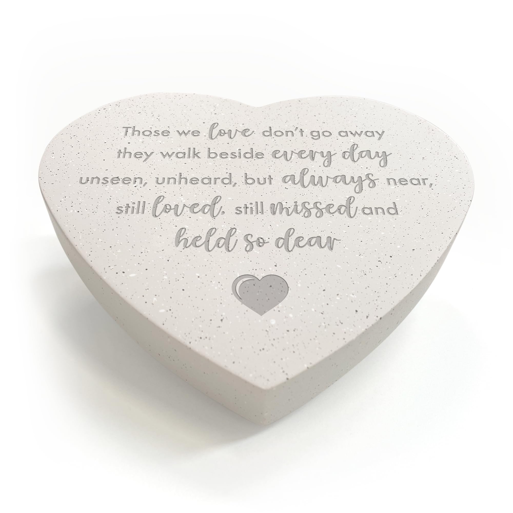 Modern Script Design Resin Heart Grave Marker | "Those We Love Don't Go Away" Memorial Plaque with Heart Motif | Weatherproof Cemetery Tribute | Contemporary Engraved Remembrance Stone
