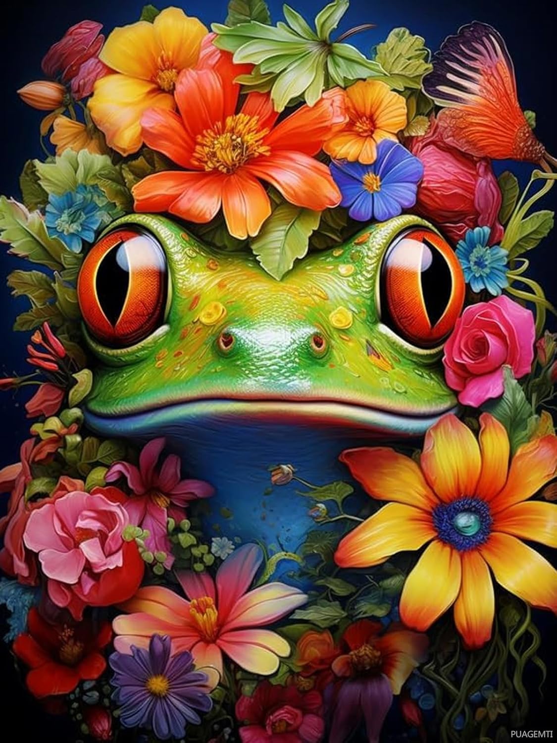 Frog Flowers Animal 5D Diamond Art Painting Kits, DIY Diamond Art Round Full Drill Crystal Diamond Embroidery Paintings Arts Craft for Home Office Wall Decor 12x16in Christmas Valentine's Day New Year