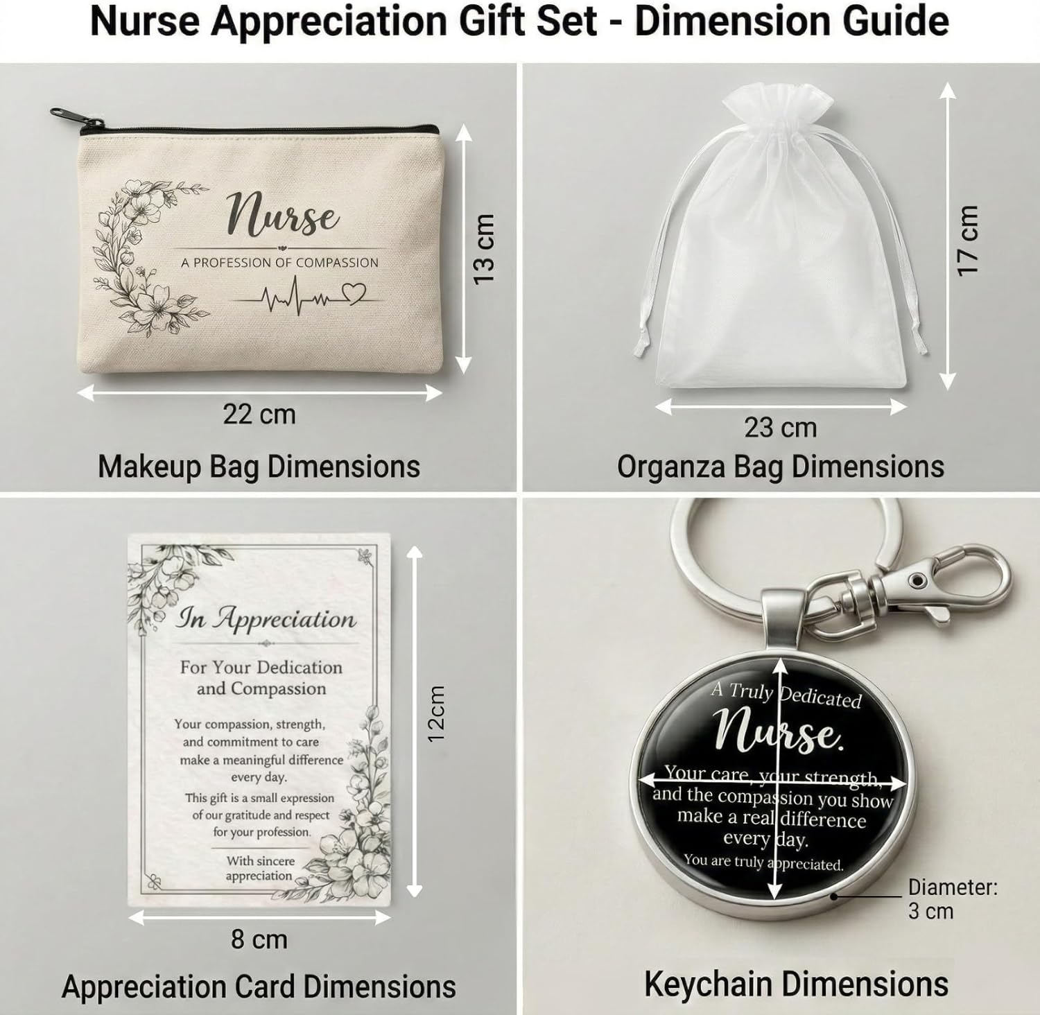 24 Sets Nurse Gifts Bulk, CNA Week Gifts Bulk 2026 with Makeup Bag, Thank You Keychain, Appreciation Card & Organza Bag, Nurses Week Gifts for CNA, Nursing Students, Coworkers, Nurse Week Party Favors
