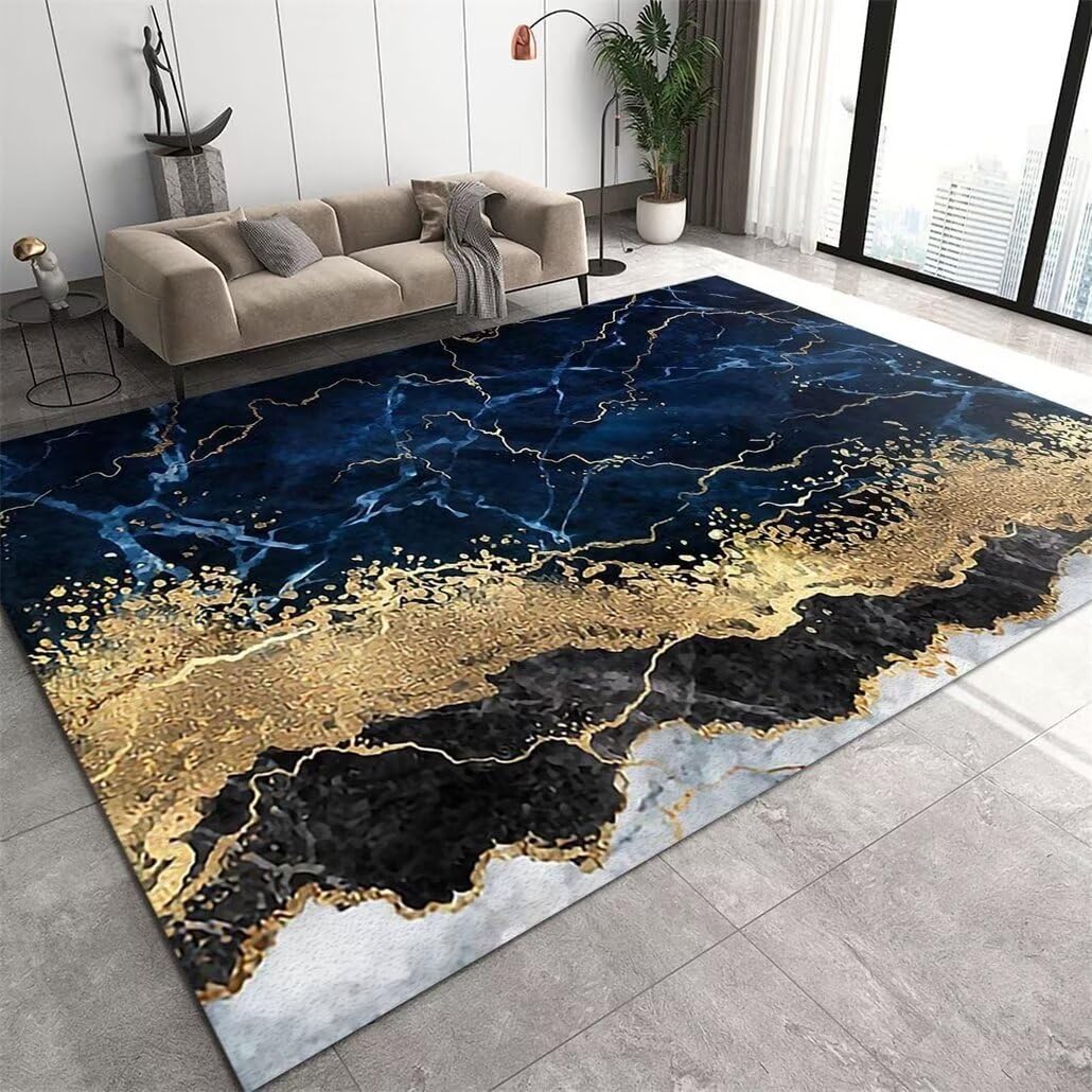 Tapis de salon bleu 140x180 antidérapant et sécurisé pour toute la famille