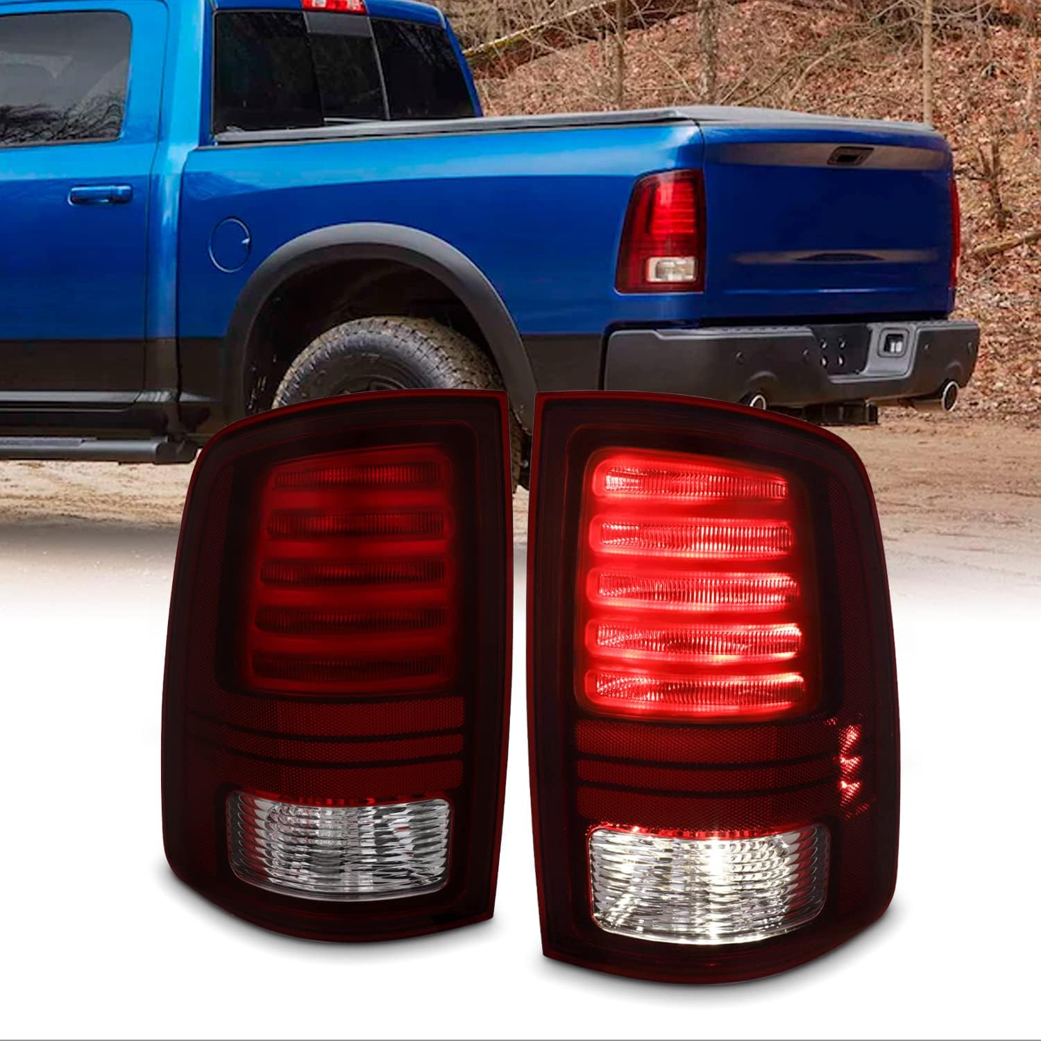 AKKON - Fits 2013-2018 RAM 1500 2500 3500 Pickup Truck LED Type Dark Red Tail Lights Brake Lamps Pair Driver+Passenger