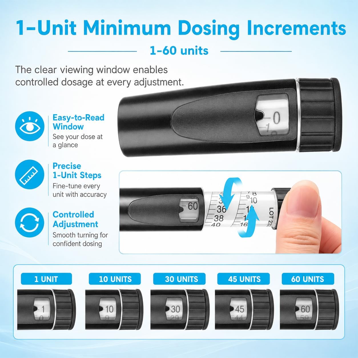 60 Units Peptide Pen Injector, Reusable V3 Injection Metal Pen (Black)