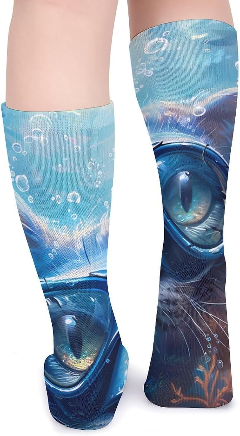 Scuba Diving Cat Knee High Socks Casual Long Stockings Over Calf Sock Tube for Women Men