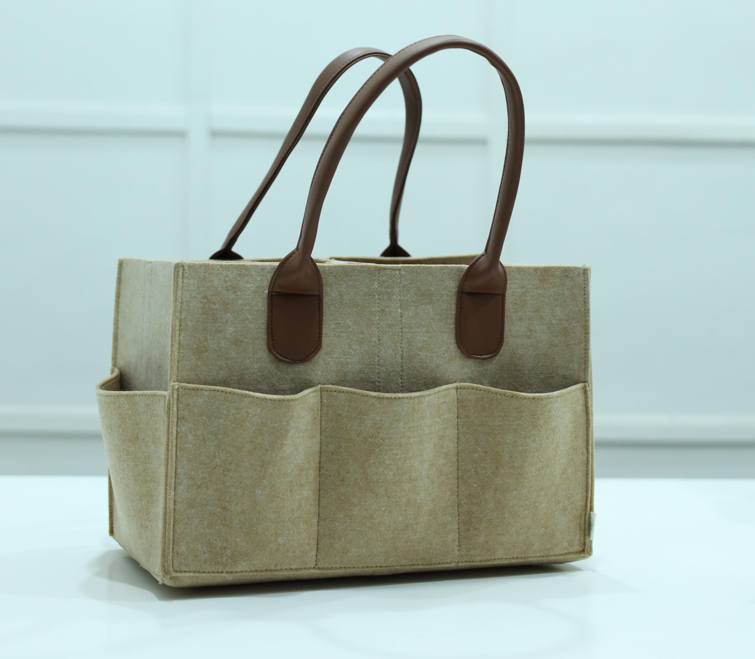 OON Baby Diaper Stackers Caddy Felt Nursery Storage Bin And Car Organizer For Diapers And Baby Wipes (Brown)