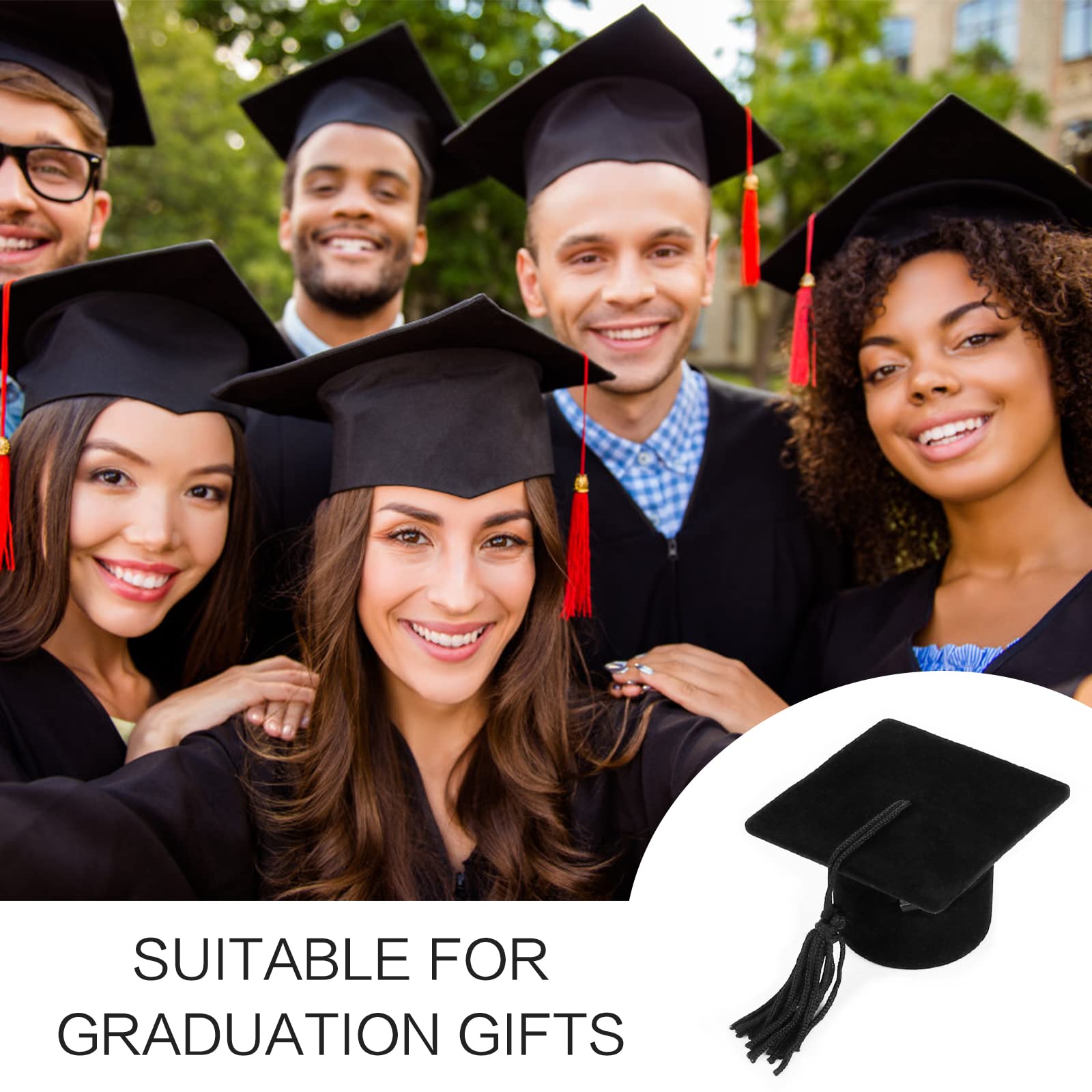 Scatola Porta Anelli A Forma Di Cappello Di Laurea - 2 Pezzi Con Nappa Nera, Ideale Regalo - Foto 3