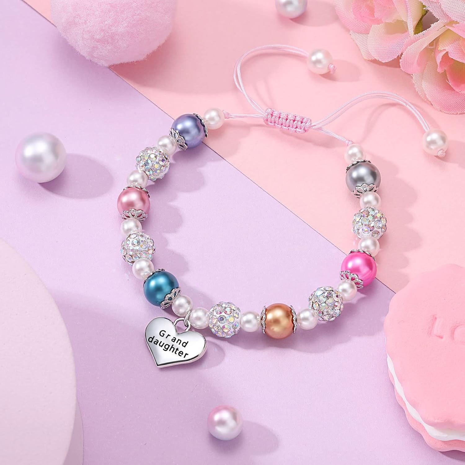 UNGENT THEM Pink Pearl and Rhinestone Bracelet for Granddaughter Daughter Niece Big Sister Birthday Christmas Easter Gifts - Image 7