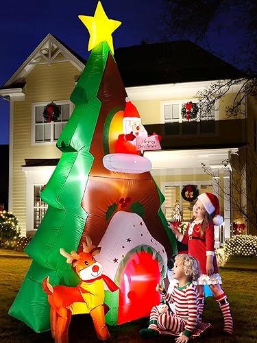Miniatura 7 de Inflables de Navidad de 10 pies con luz LED, casa de árbol de Navidad de TOROKOM inflable con muñeco de nieve, Papá Noel, decoración inflable de