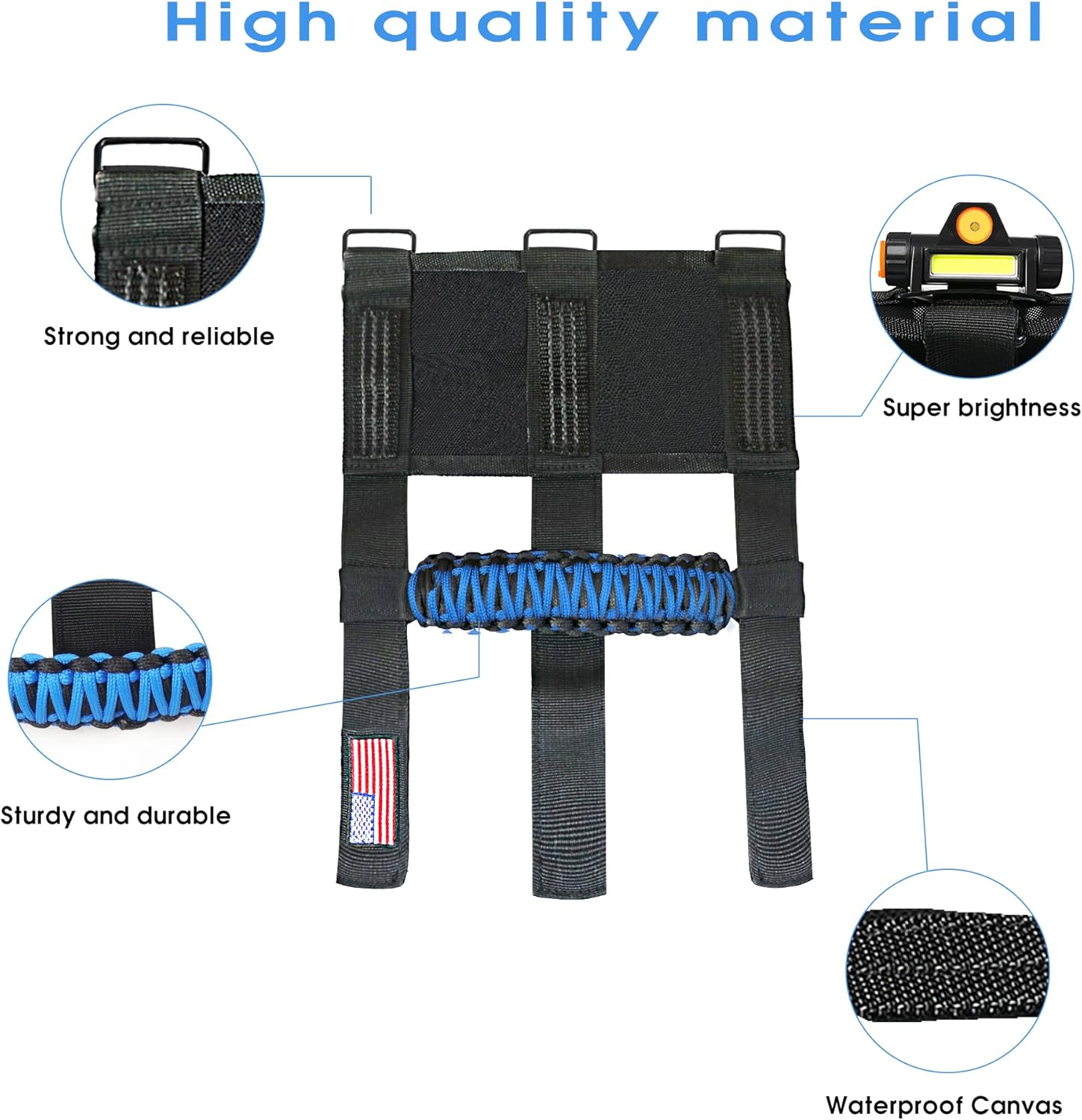 sukemichi Handles Grab Roll Bar Grab Handles with Light for Jeep Wrangler Accessories TJ JK JL YJ Unlimited Rubicon Sahara 2 Door 4 Door Jeep Gladiator JT, Rechargeable Dome Light, Blue, 2 Pack