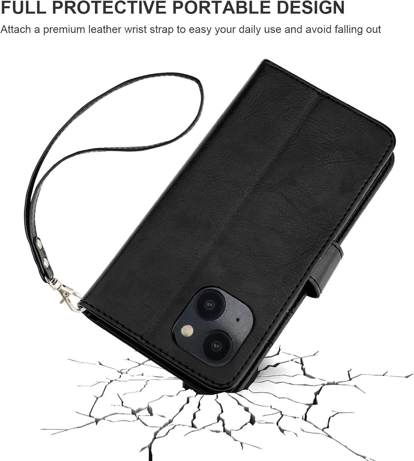 Bocasal Detachable Wallet Case for iPhone 14 Plus RFID Blocking Card Slots Holder Premium PU Leather Magnetic Kickstand Shockproof Wrist Strap Removable Flip Protective Cover 5G 6.7 inch (Black)