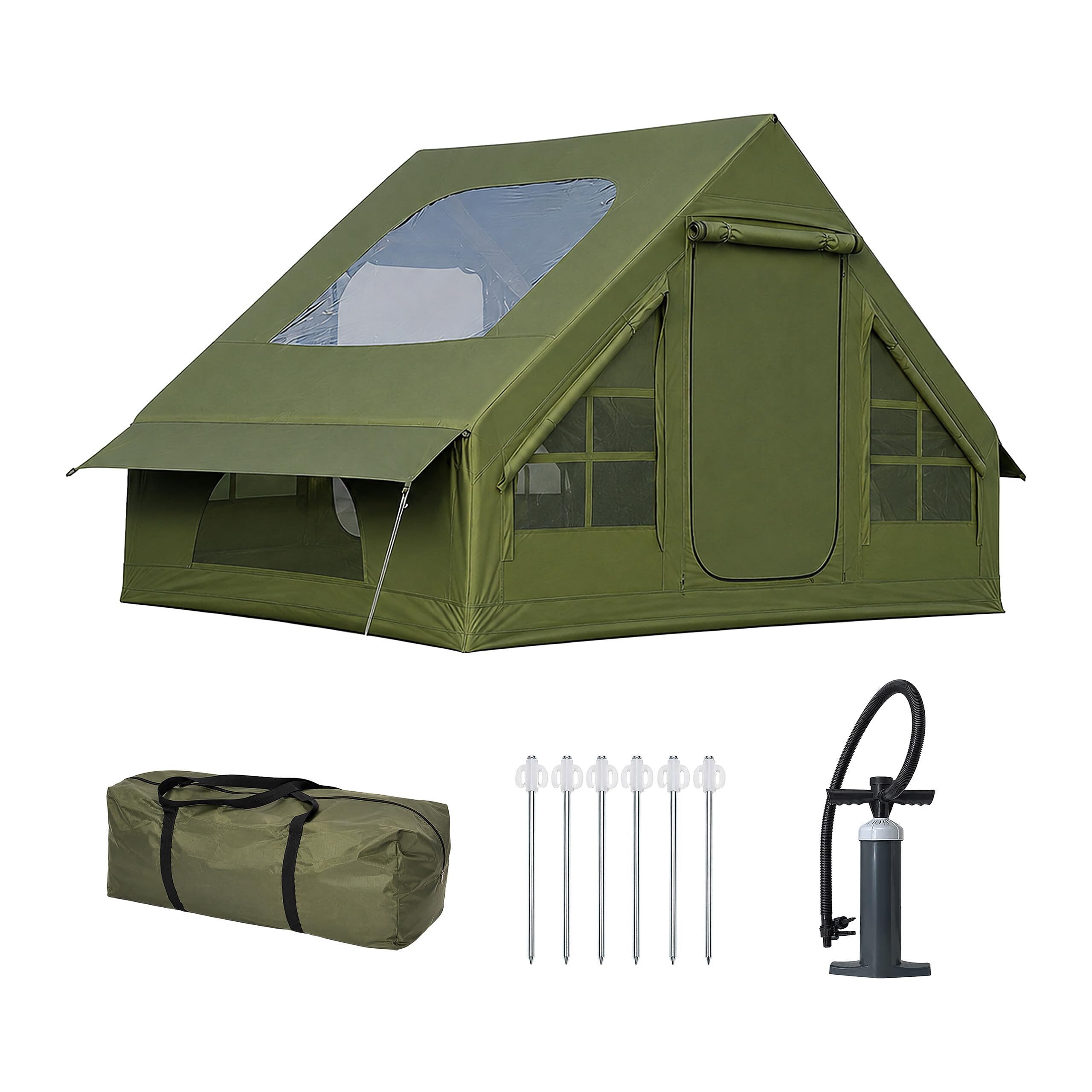 Relaxdays Tenda da campeggio gonfiabile, impermeabile, verde | HLP: 200x300x210 cm, montaggio rapido, zanzariera, pompa