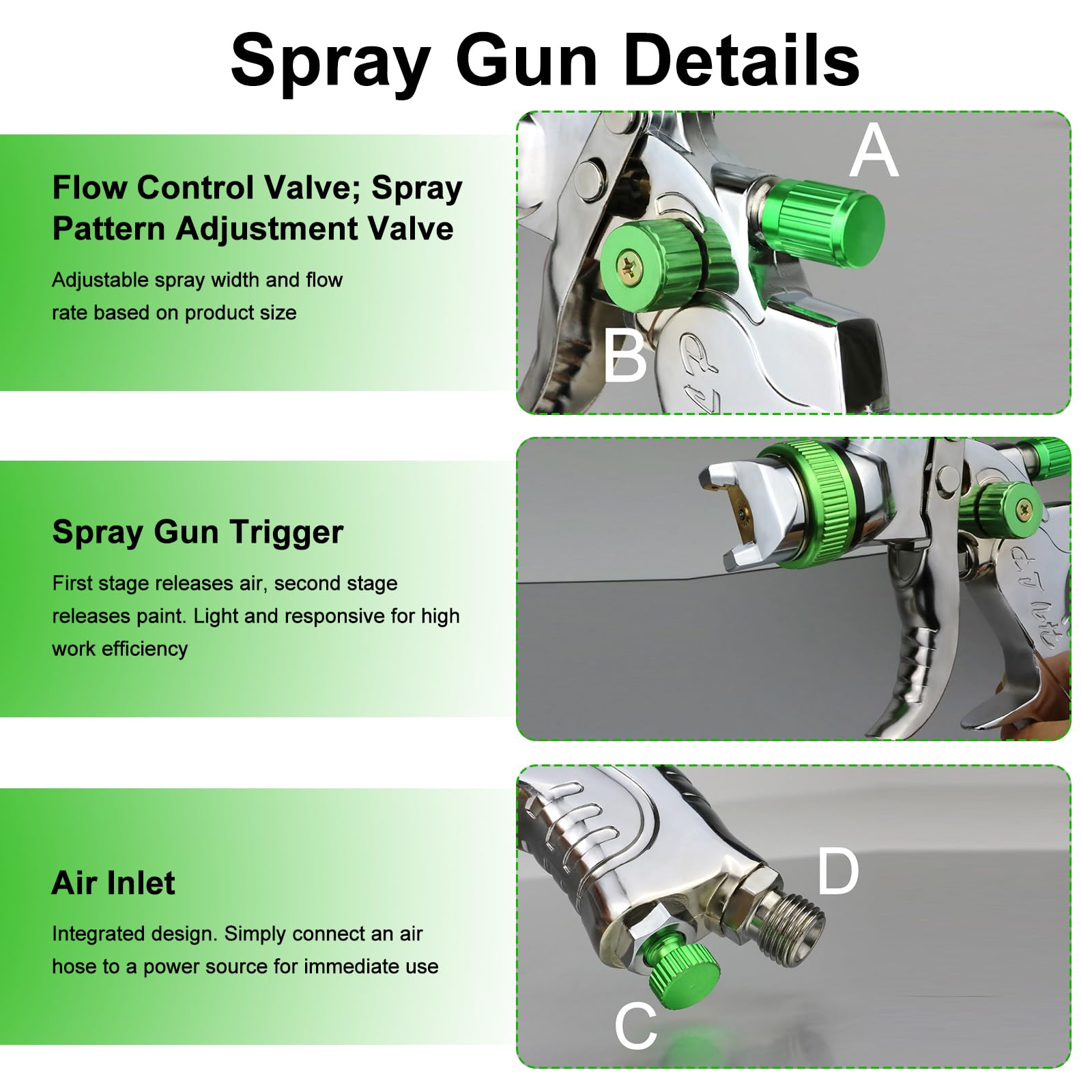 HVLP - Kit di pistola a spruzzo con ugelli da 0,8 mm e 1,0 mm, set professionale con manometro, tazze da 125 ml e 600 ml, set di strumenti per la pittura di auto, mobili, finitura del legno