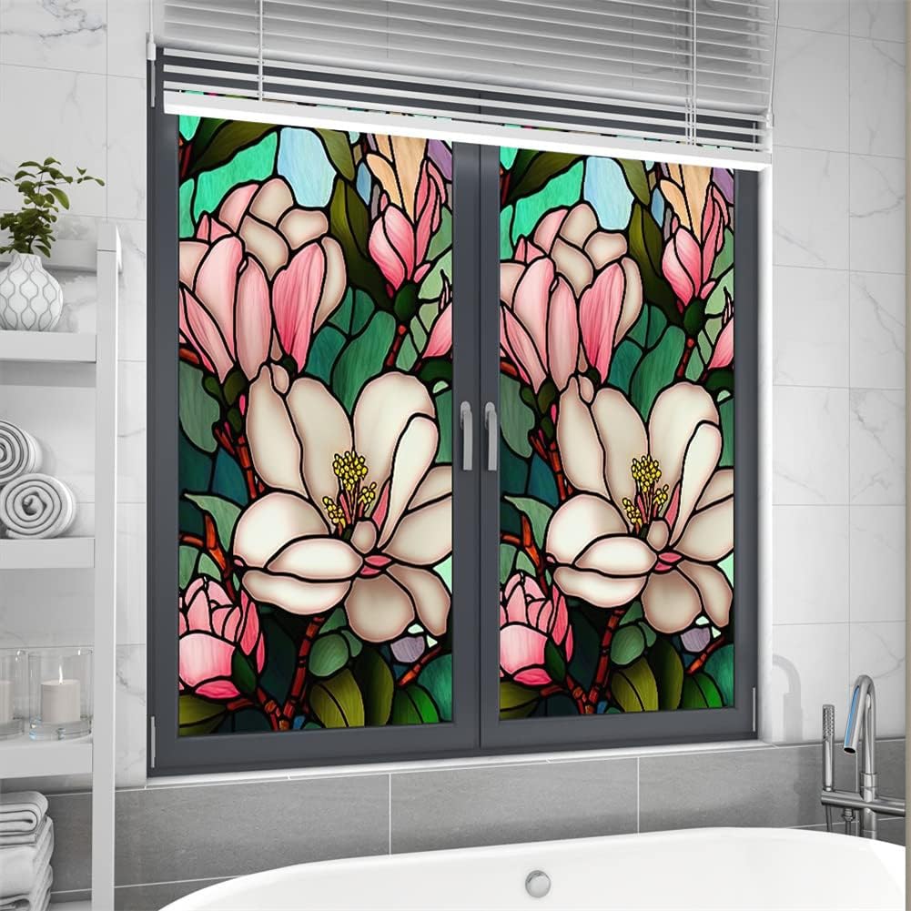 Window Privacy Film, Removable Floral Window Clings, Non-Adhesive Window Films, Glass Window Stickers (60X100cm)