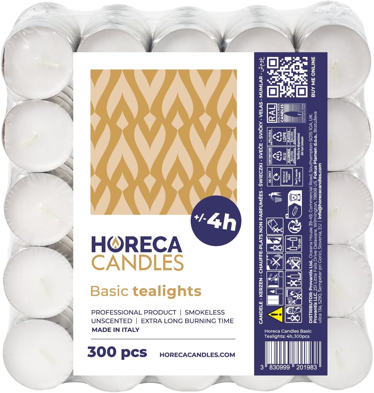 Premium Tea Lights - 4 Hour Burn Time - 100 Pack Bulk White Unscented Tealights - Long Lasting, Smokeless & Dripless - Ideal for Weddings, Restaurants, Parties & Home Decor