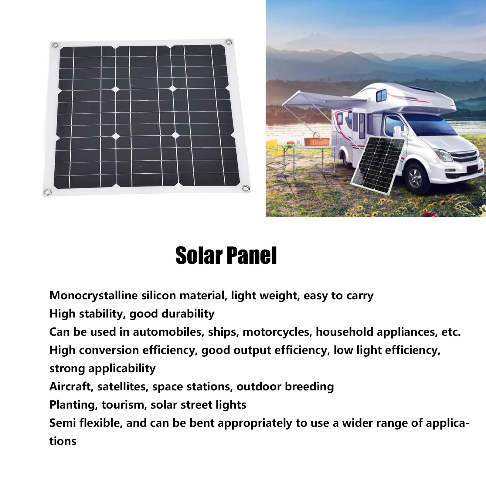 Panel słoneczny, przenośny panel słoneczny 12V 24V 30W do wędrówek na kempingu