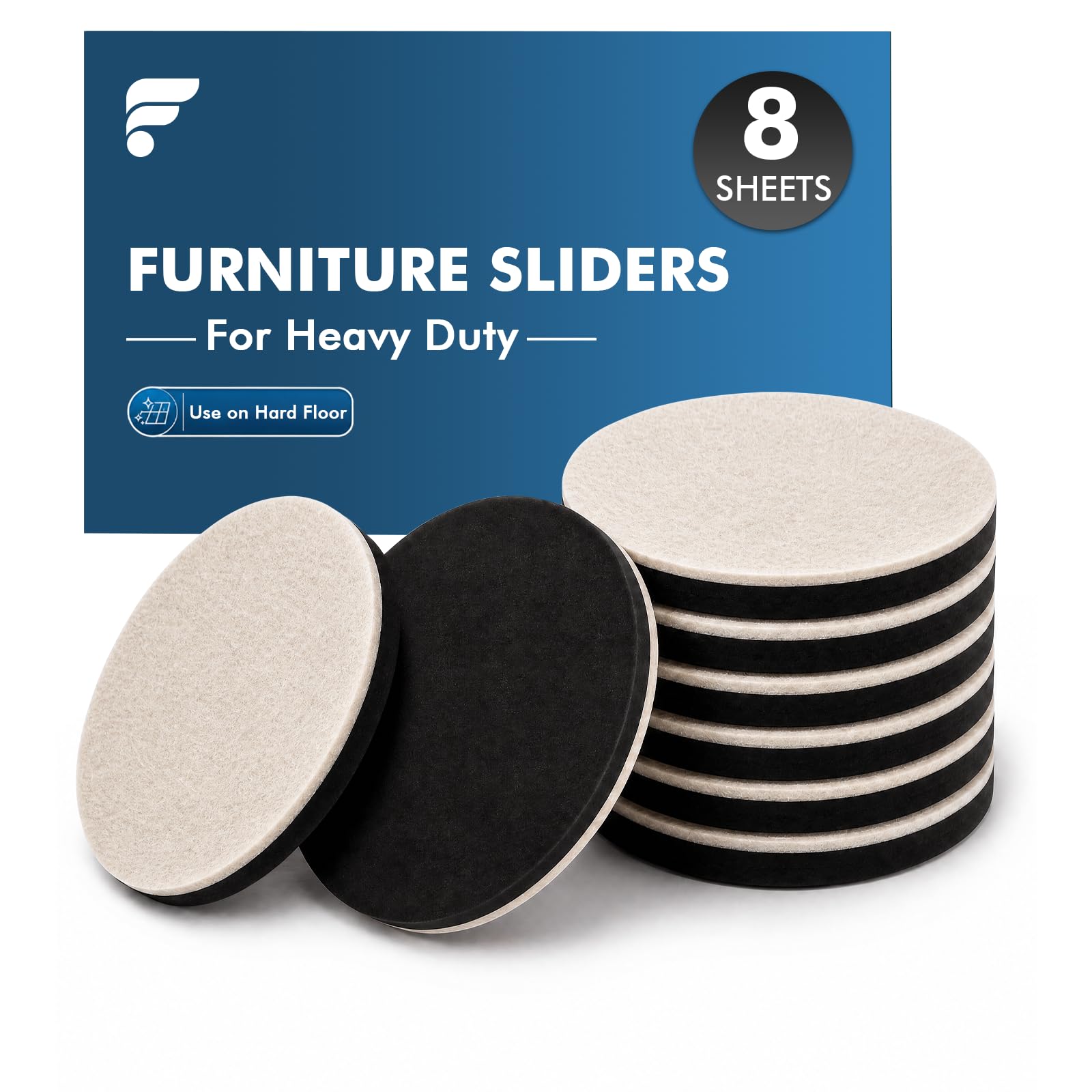 shinfly Furniture Sliders for Wooden Floors Round - 8 Packs Reusable Beige Heavy Duty Furniture Gliders for Easily Moving Sofa, Bed, Chair, and Any Heavy Items (3.5 inch Diameter)
