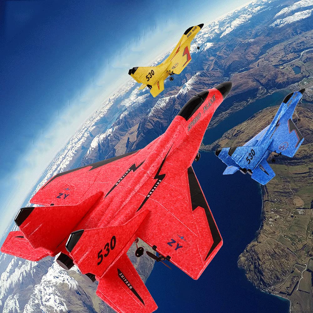 WOLWES Avión RC, planeador de combate con control remoto 2.4G, equipado con giroscopio inteligente y luz nocturna colorida, avión teledirigido EPP RC, juguete anticolisión y anticaída, regalo para niñ