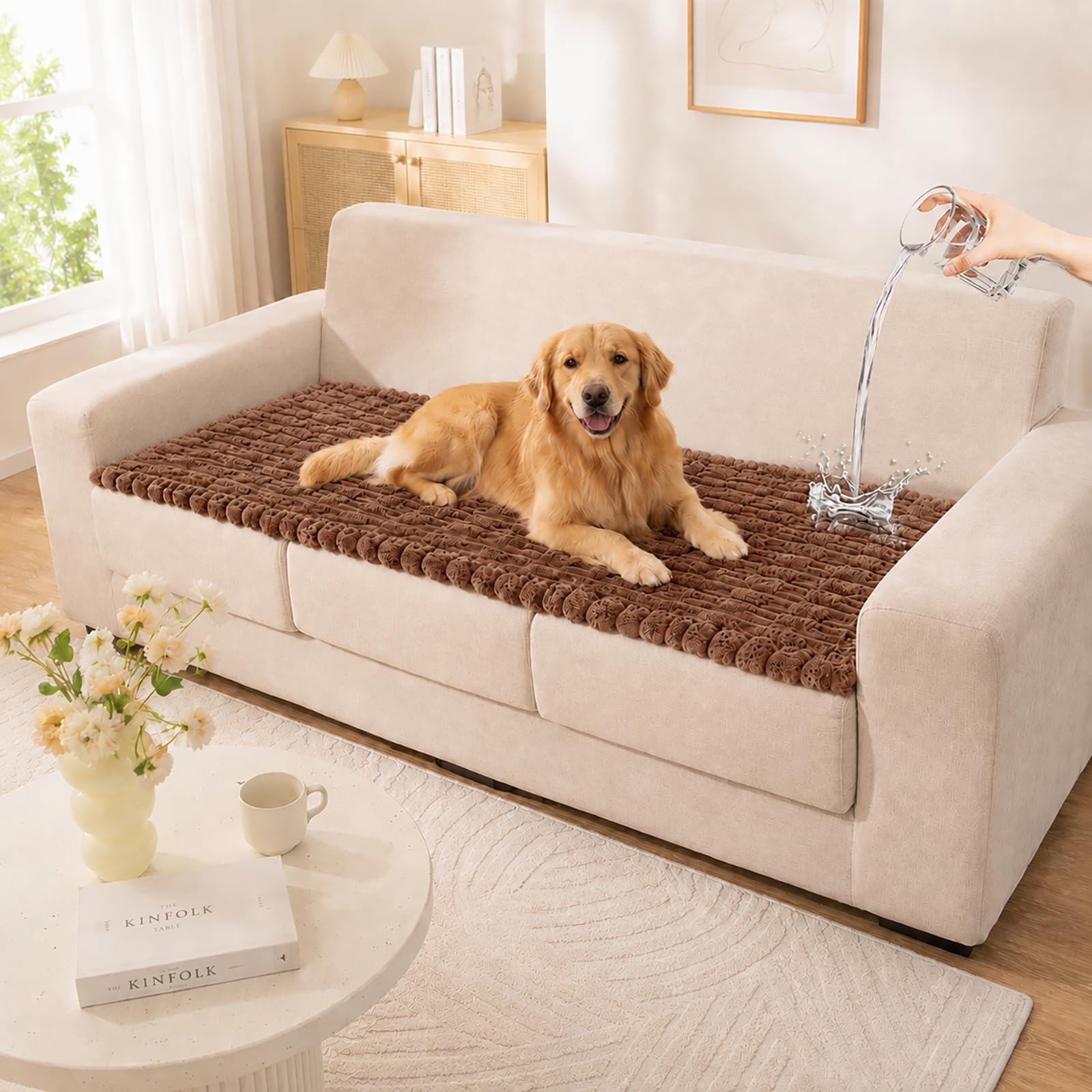 Wnote Thick Leakproof Sofa Cover, LightCoffee,70x210cm | Sofa Slipcovers Washable, Non-slip Sofa Covers 3 4 Seaters,Couch Covers Protectors for Dogs,Sofa Covers for Leather Sofa for Living Room