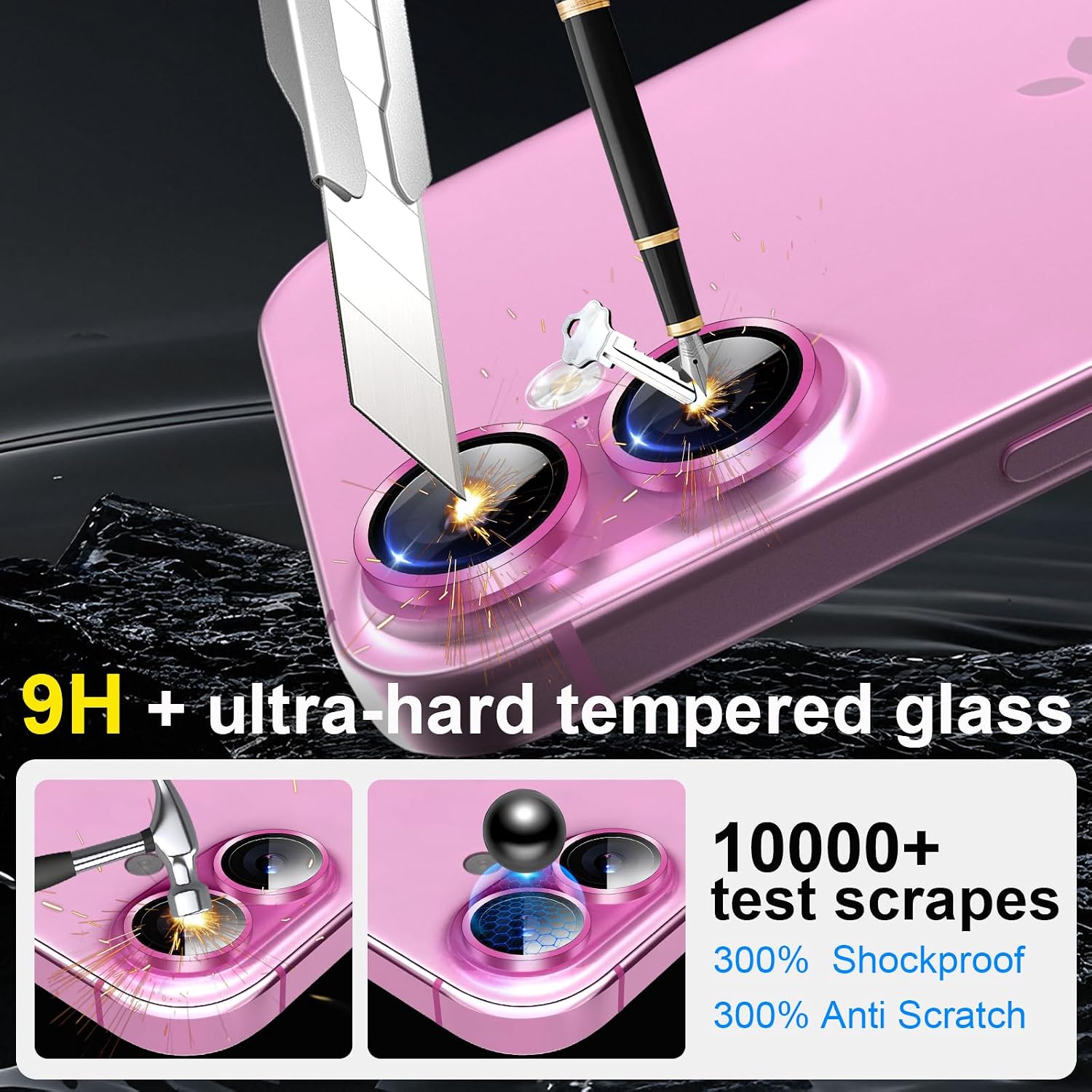 Camera Lens Protector for iPhone 16 / iPhone 16 Plus，2026/2025 Upgraded Protection/1 Step Installation Tray/HD/Military Grade Shatterproof/1:1 Invisible Fit/9H Tempered Glass,Pink