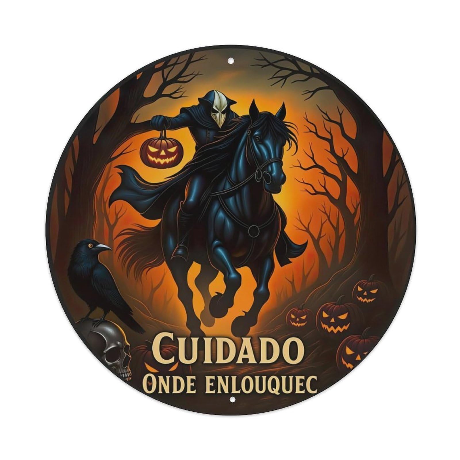 Horse Rider Pumpkin Forest Crow Metal Tin Sign