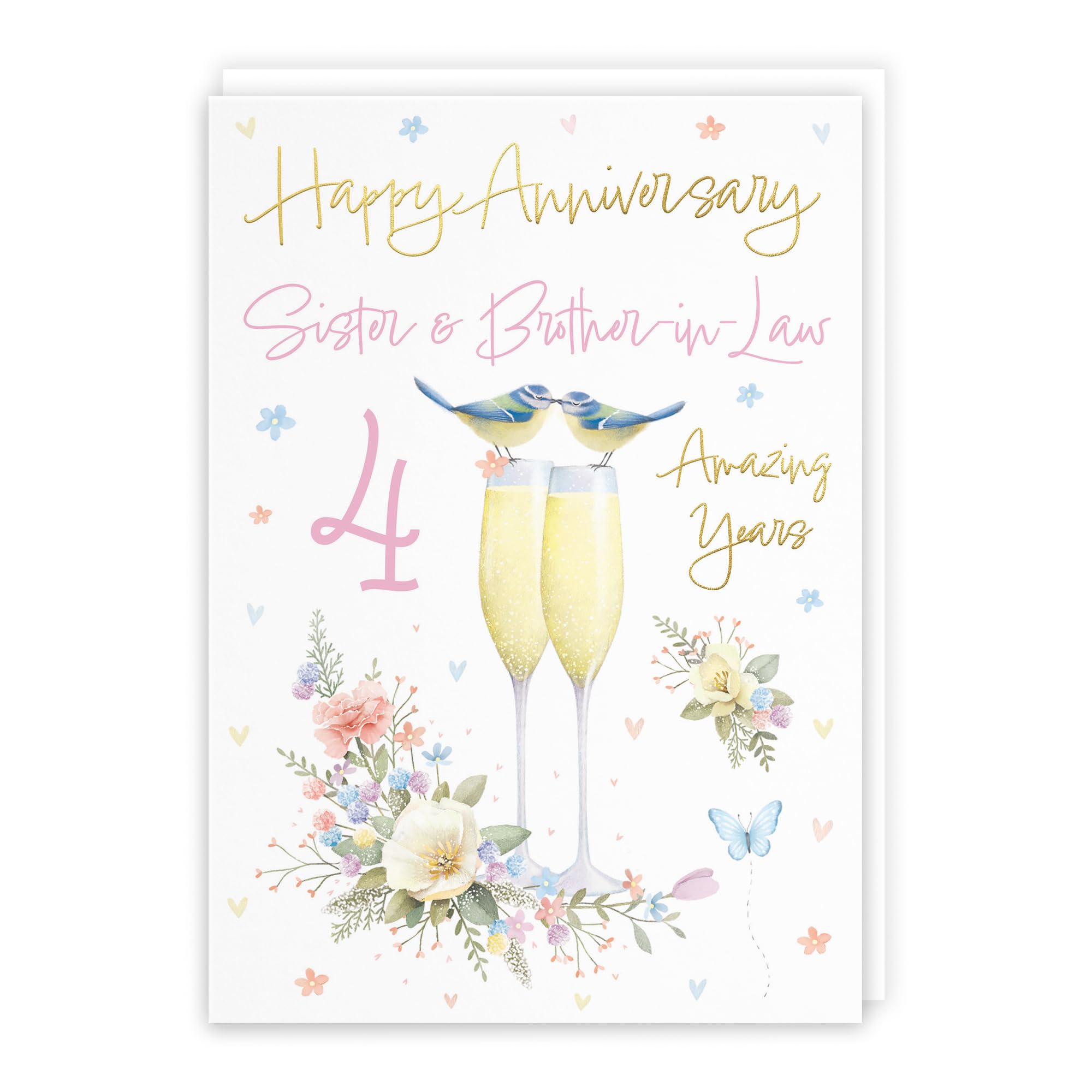 Hunts England - Sister And Brother-in-Law 4th Anniversary Card - A5 Size - Champagne Flutes - Gold Foil - 4th Anniversary Card For Sister And Brother-in-Law - Milo's Gallery โ image 1