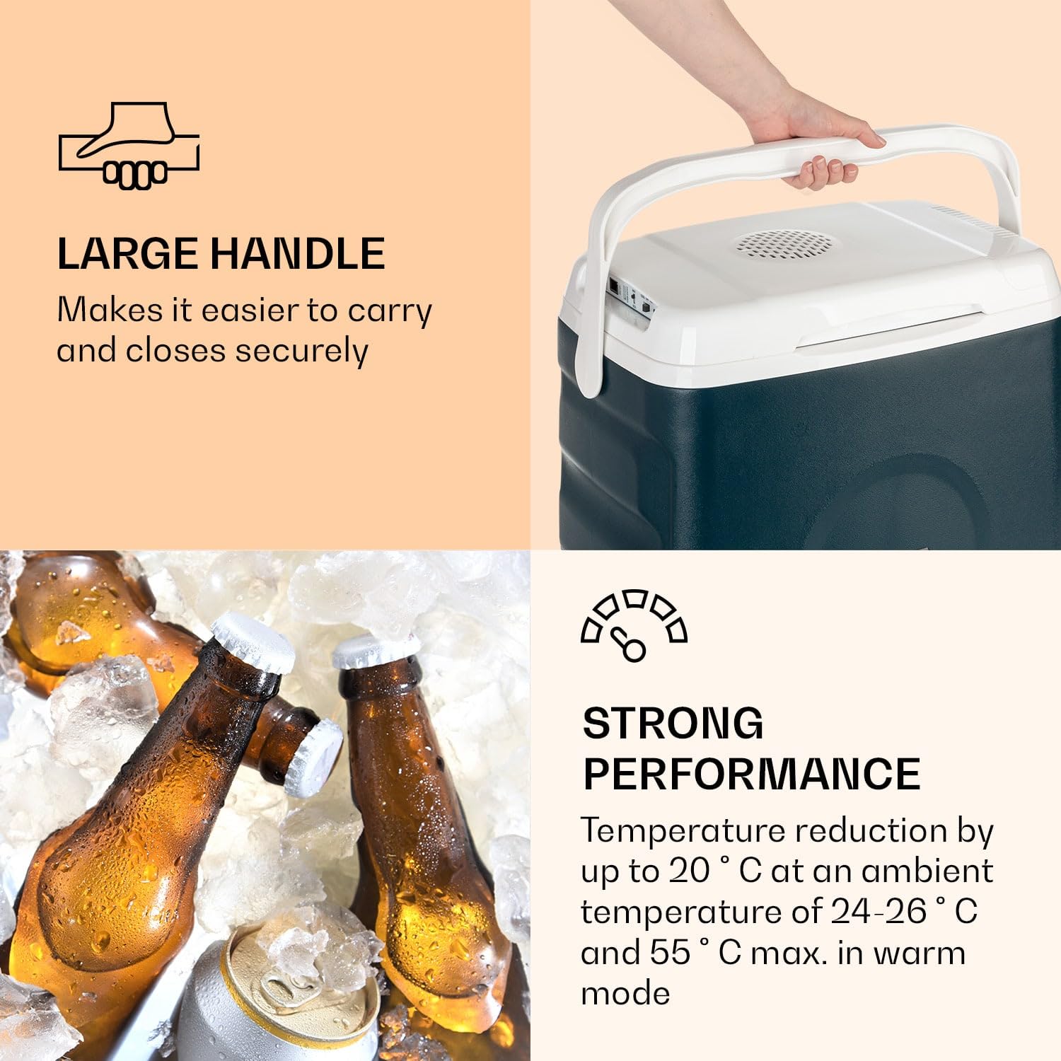 KLARSTEIN BeerBelly 29 Refrigeratore Elettrico - 29 L, 3 Connessioni: 230V, 12V Accendisigari e Porta USB, Portatile, Funzione Raffreddamento e Riscaldamento, Auto, Camion, Campeggio, Presa, Blu
