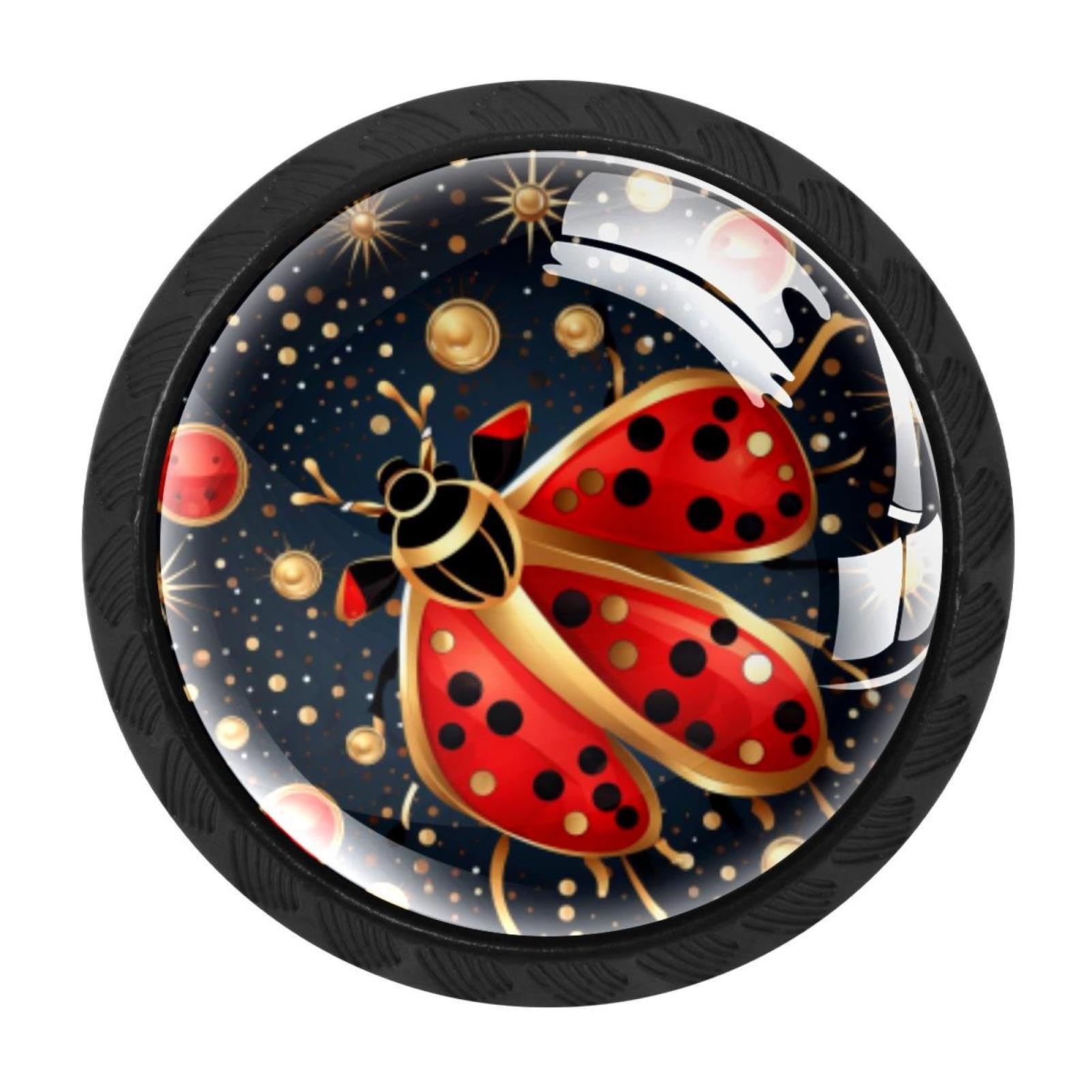 CHENZZZZ 4 pcs Ladybird Cabinet Knobs Crystal Drawer Pulls for Kitchen, Bathroom Cabinet, Dresser and Cupboard