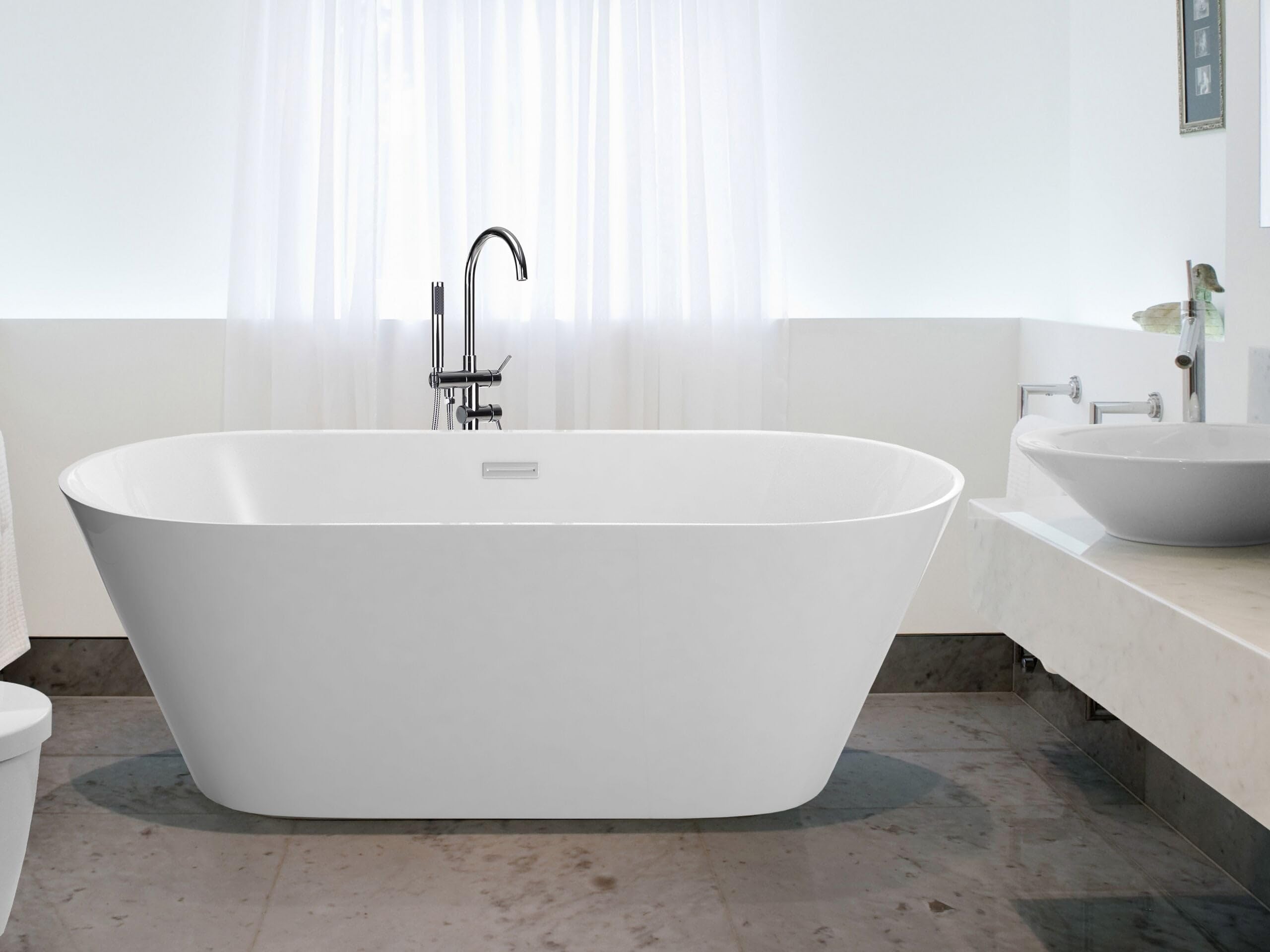 Bañera de acrílico blanco plateado 160 cm sanitario independiente moderno Havana