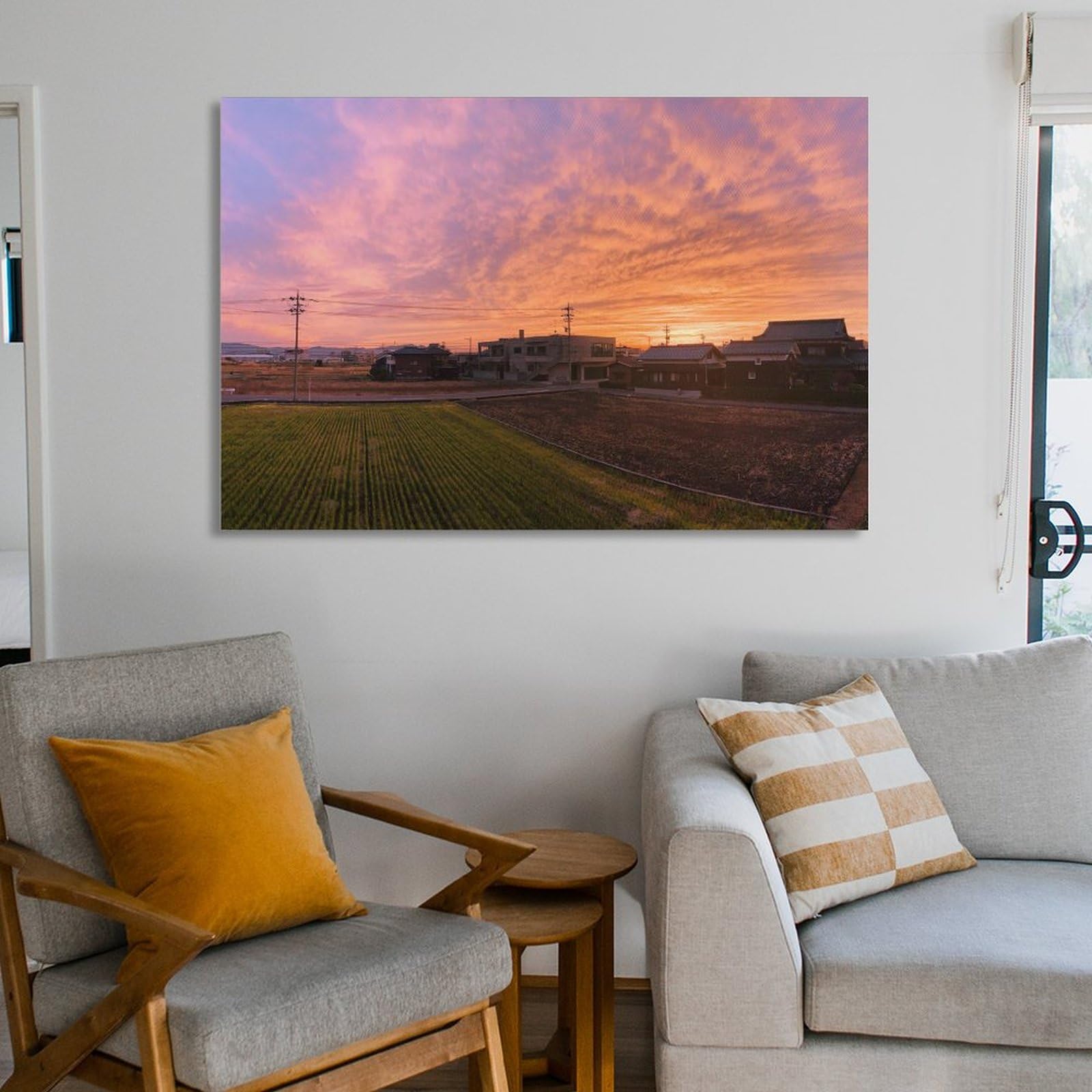 Amazon.co.jp: 絵画 夕暮れの故郷インテリア 絵画 魅力的な色の空 日本