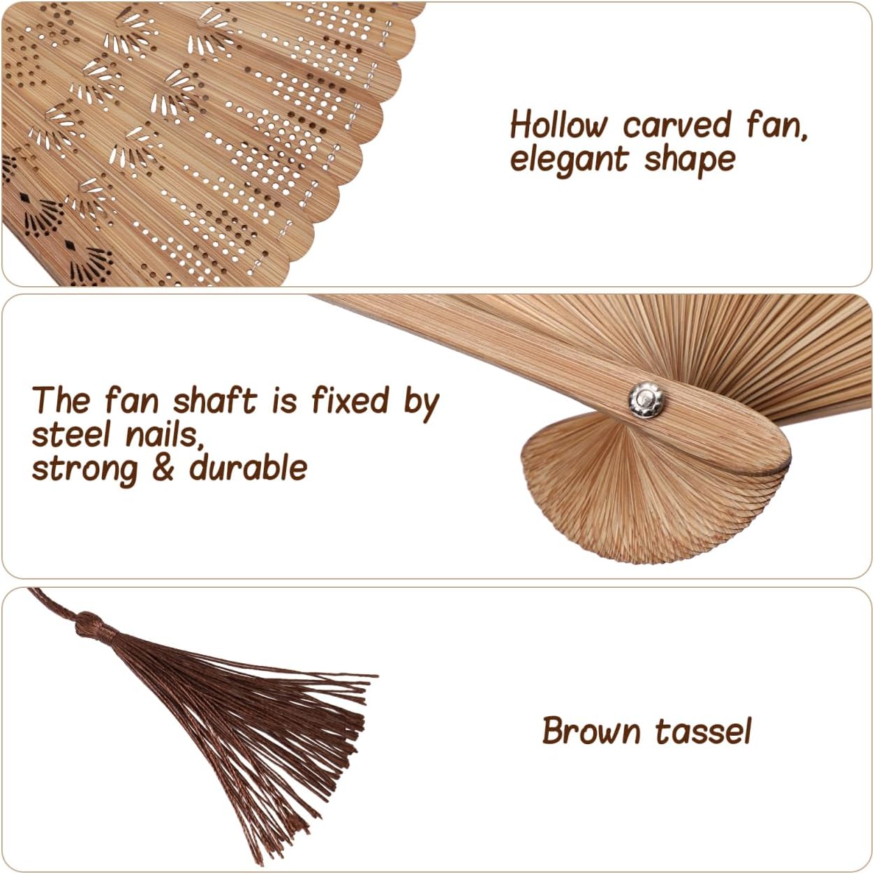DOITOOL Handheld Bamboo Folding Fan for Women: Foldable Chinese Japanese Vintage Bamboo Silk Fans Wooden Folding Fans for Summer, Performance, Wedding and Home Decoration (Brown)