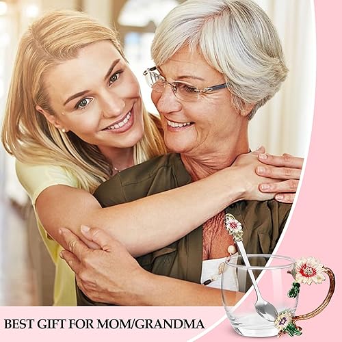 Miniatura 5 de Tazas de té para el día de la madre, regalos para mamá, regalos de cumpleaños para mujeres, taza de vidrio de mariposa con cuchara, regalo para el