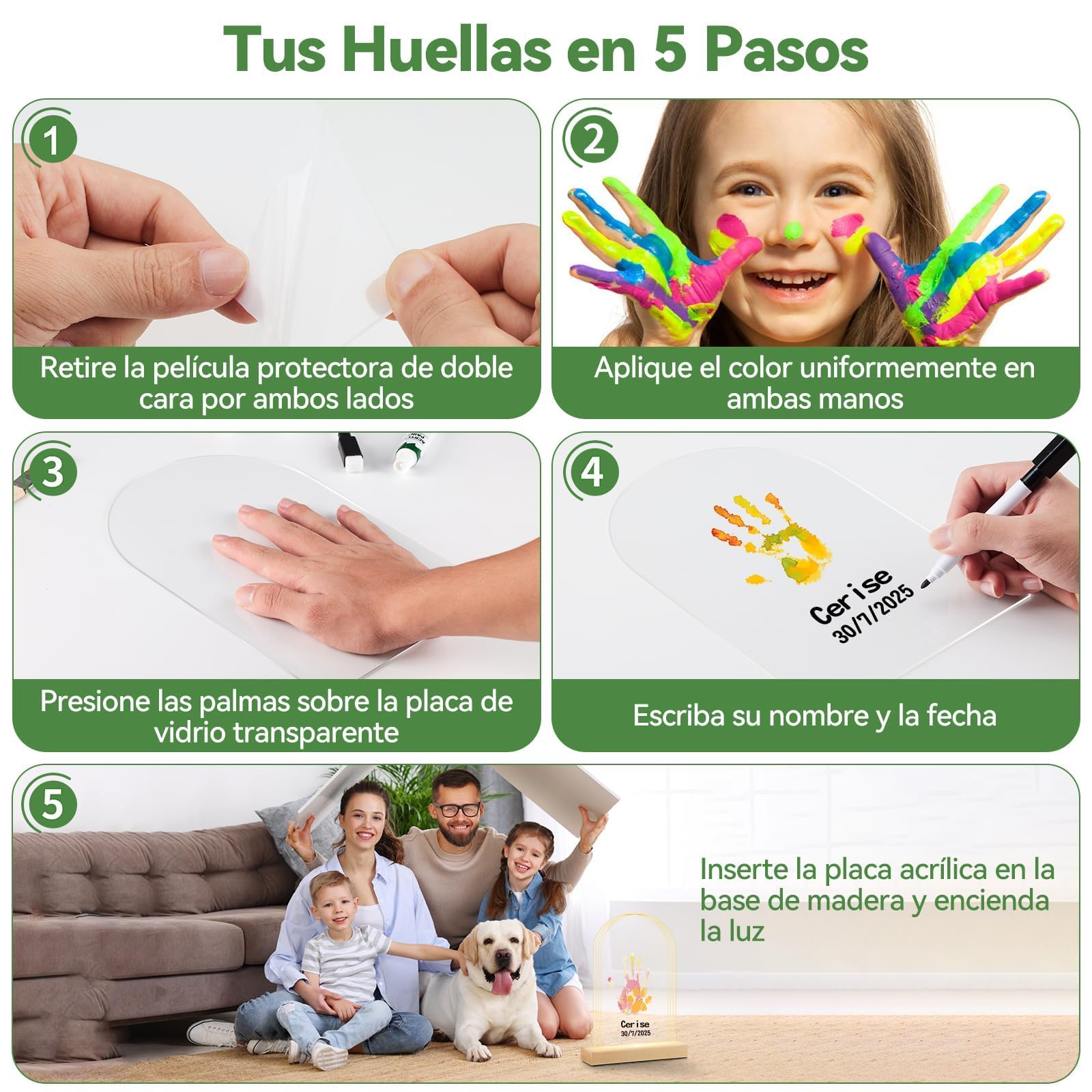 Nabance Kit de Marcos para Huellas Ovaladas con Luz LED(4 Huellas), Set Marco de Huellas Bebe Recien Nacido y Toda la Familia, Recuerdos Familiares DIY, Regalo de Bautizo Niño/Día de la Madre/Navidad — view 5