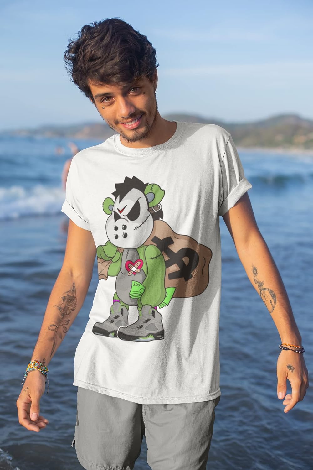 Jordan 5 Green Bean Hockey Mask Bear Men's Matching T Shirt, Shirt to Match Jordan 5 Greenbean Gift for Jordan 5 Tee
