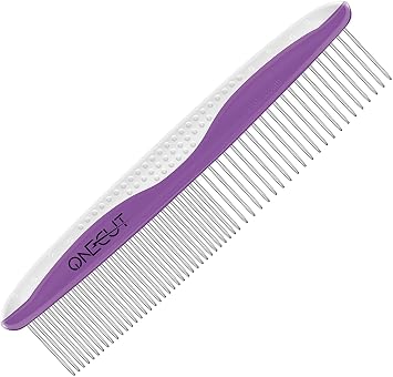 Dog Comb, OneCut Pet Grooming Tool for Removing Tangles Knots and Matted Fur, Wide and Narrow Teeth Comb Design for Dogs and Cats Purple