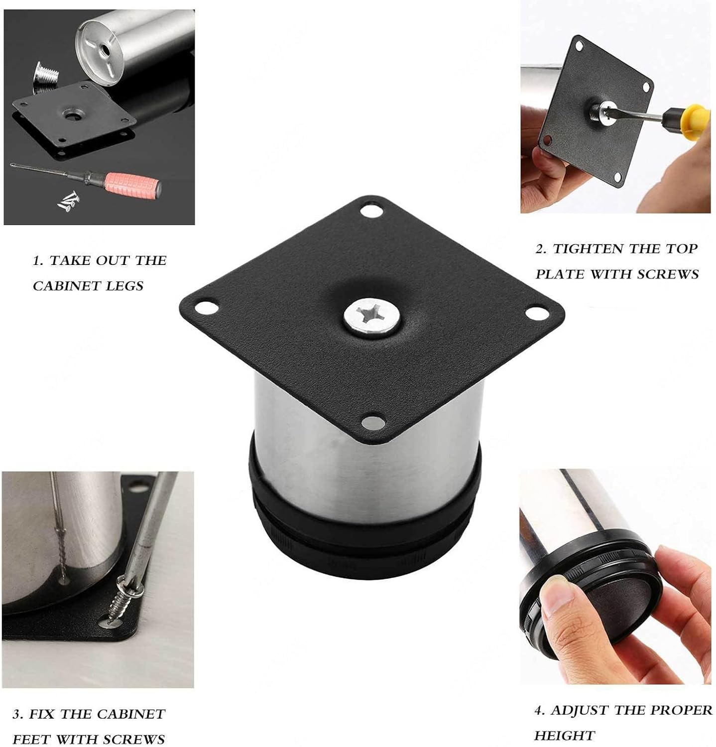 Set of 4 Replacement Sofa Legs Kitchen Cabinet Adjustable Feet Cabinet Feet Table Leg Round Furniture Leg 0-15mm for DIY Furniture,80mm(3.15in) ()