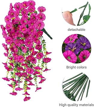 Artificial Hanging Morning Glory Flowers - UV Resistant Fake Plants for Outdoor Porch, Garden & Balcony Decor, 75cm Lifelike Silk Hanging Basket (C,one size)