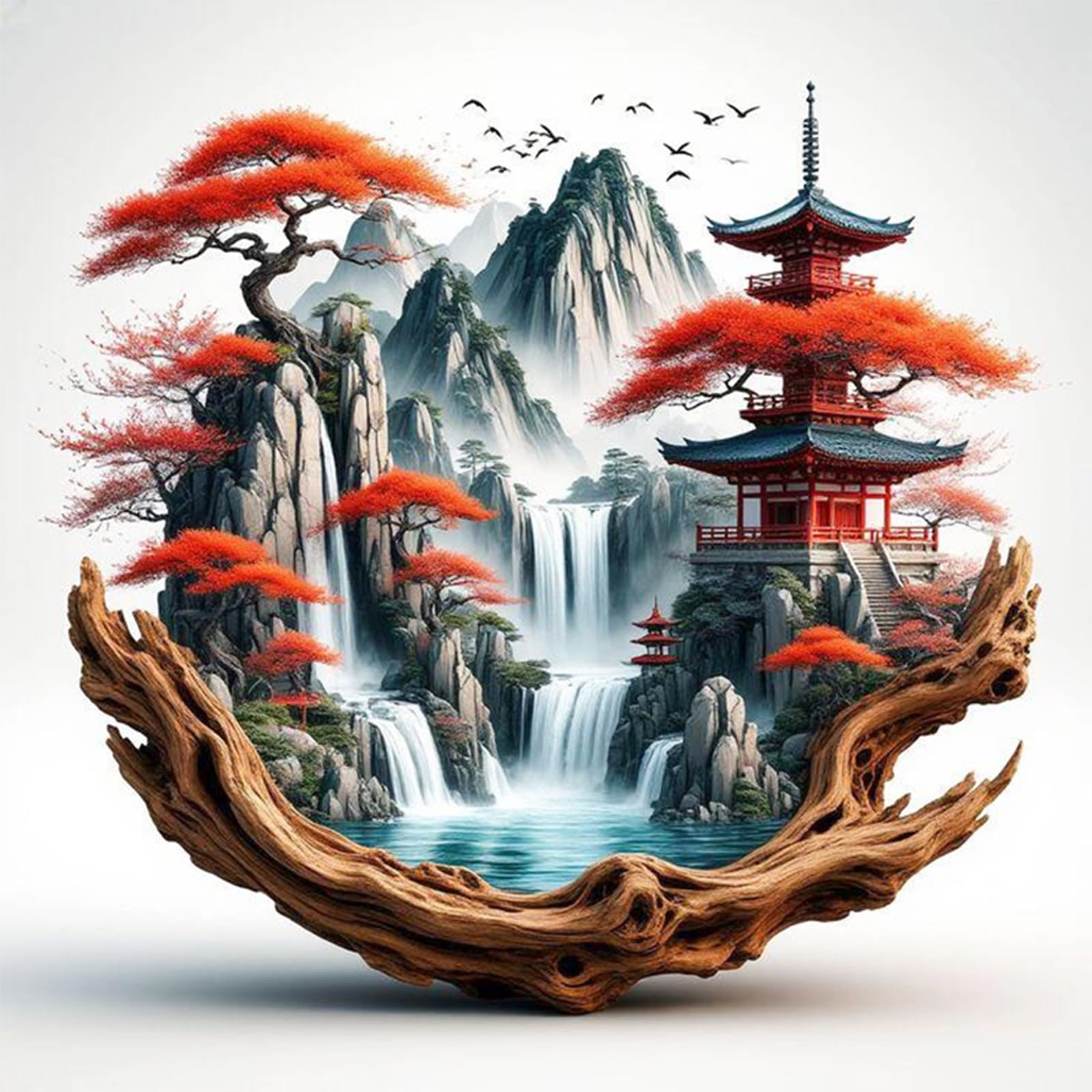 Zen Root Scene Landscape Stamped Cross Stitch Kits For Beginners, Full 11Ct 3 Strands Diy