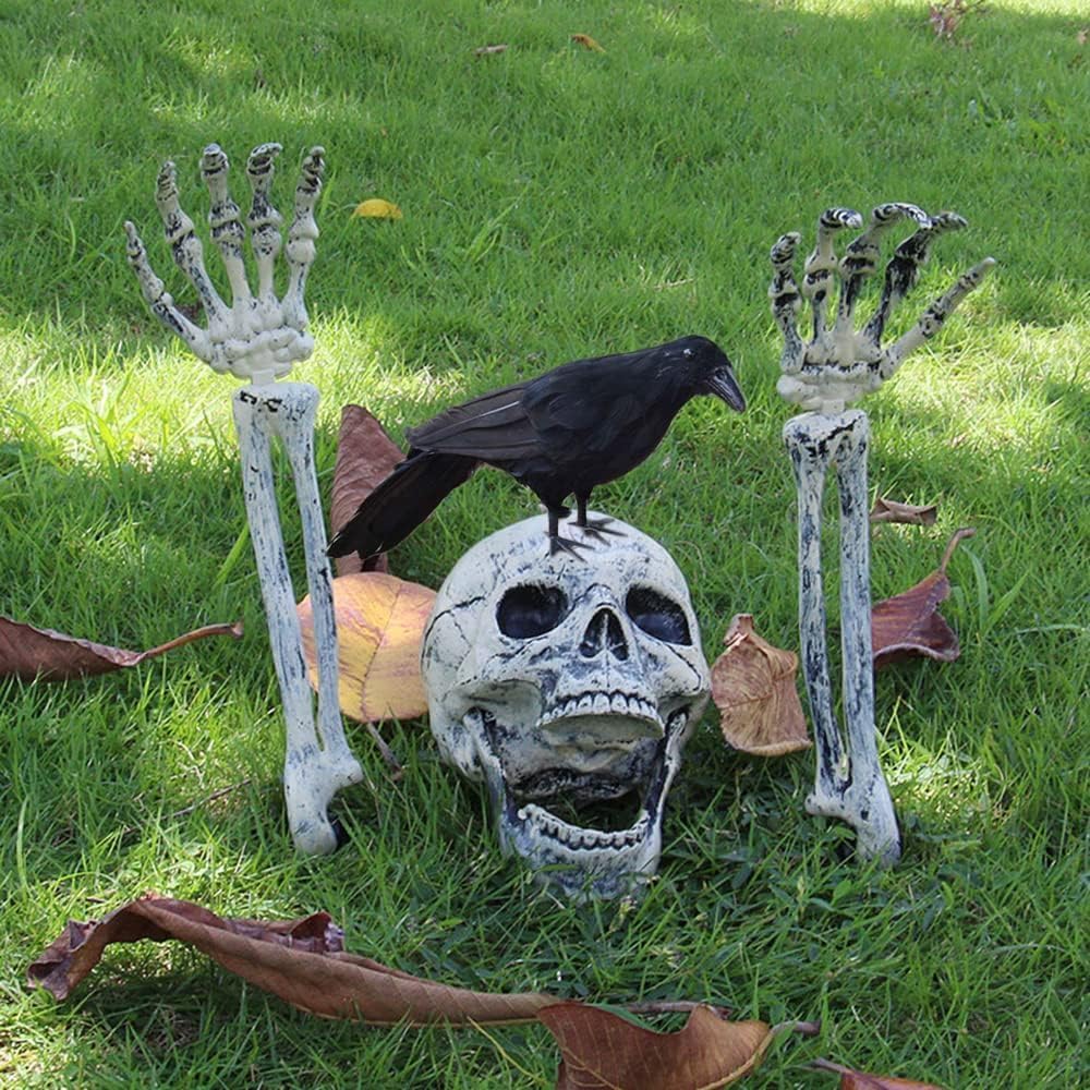 Realistic Skeleton Stakes and Crow Halloween Decorations for Lawn Stakes Garden Halloween Skeleton Decoration