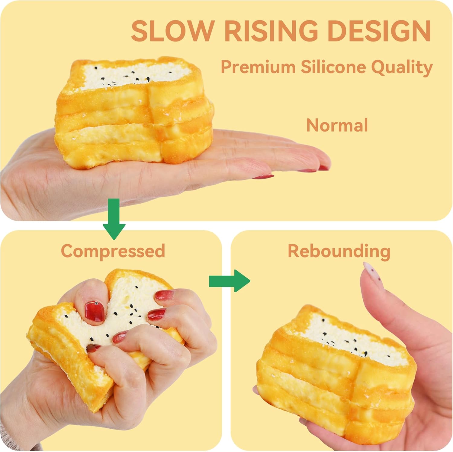 Slow Rising Squishy，Taba Squishy, Stress Balls，Fidget Slow Rising Sticky Realistic Food Squeeze Toy，Stress Relief & Fidget Toys for ADHD，Party Favor Gift (Toast)