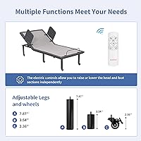 Vista 4 de ESHINE Marco de cama ajustable con control remoto inalámbrico, inclinación de cabeza y pie, pata ajustable con rueda, barandilla de cama, base